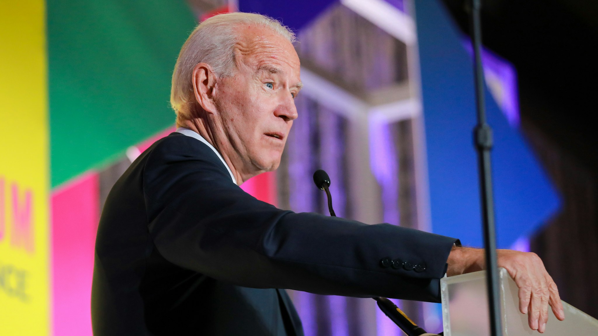 Former U.S. Vice President Joe Biden, a 2020 Democratic presidential candidate, speaks during the DNC Women's Leadership Forum conference in Washington, D.C., U.S., on Thursday, Oct. 17, 2019. The WLF serves as the Democratic Party's centralized hub for activation, information, and fundraising for Democratic women and their allies.