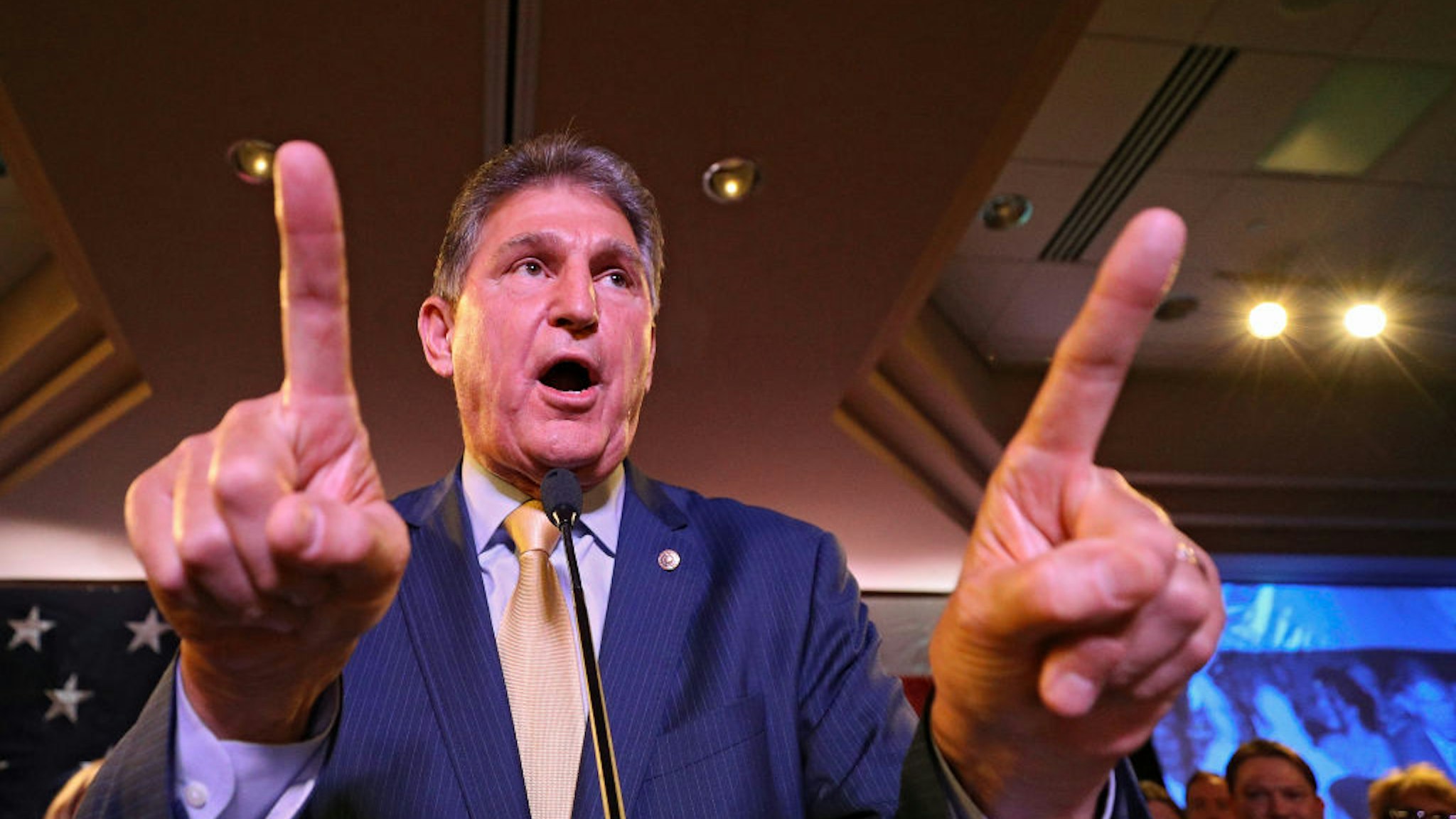 Joe Manchin celebrates at his election day victory party at the Embassy Suites