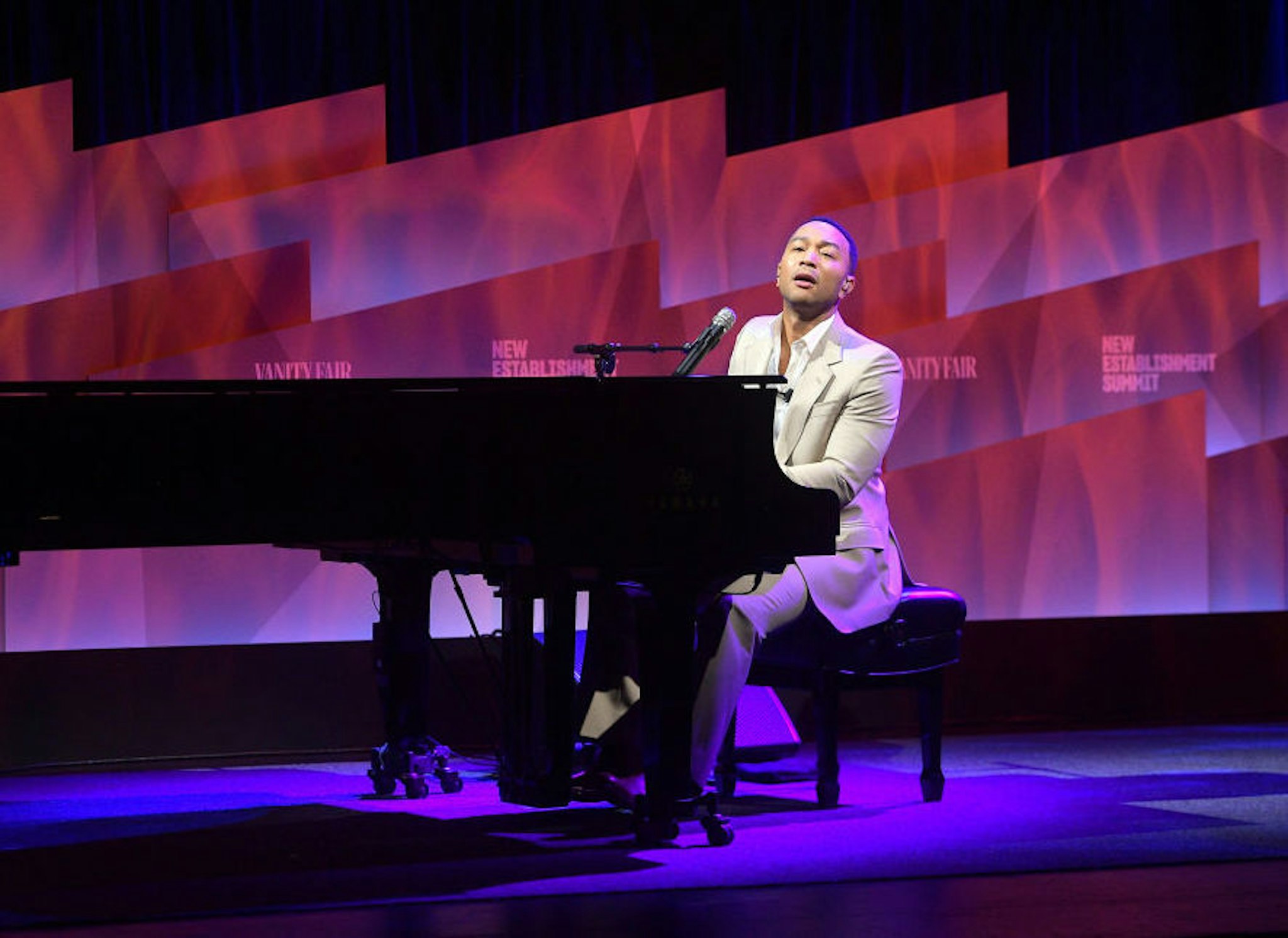 BEVERLY HILLS, CALIFORNIA - OCTOBER 22: John Legend performs onstage at Vanity Fair's 6th Annual New Establishment Summit at Wallis Annenberg Center for the Performing Arts on October 22, 2019 in Beverly Hills, California.