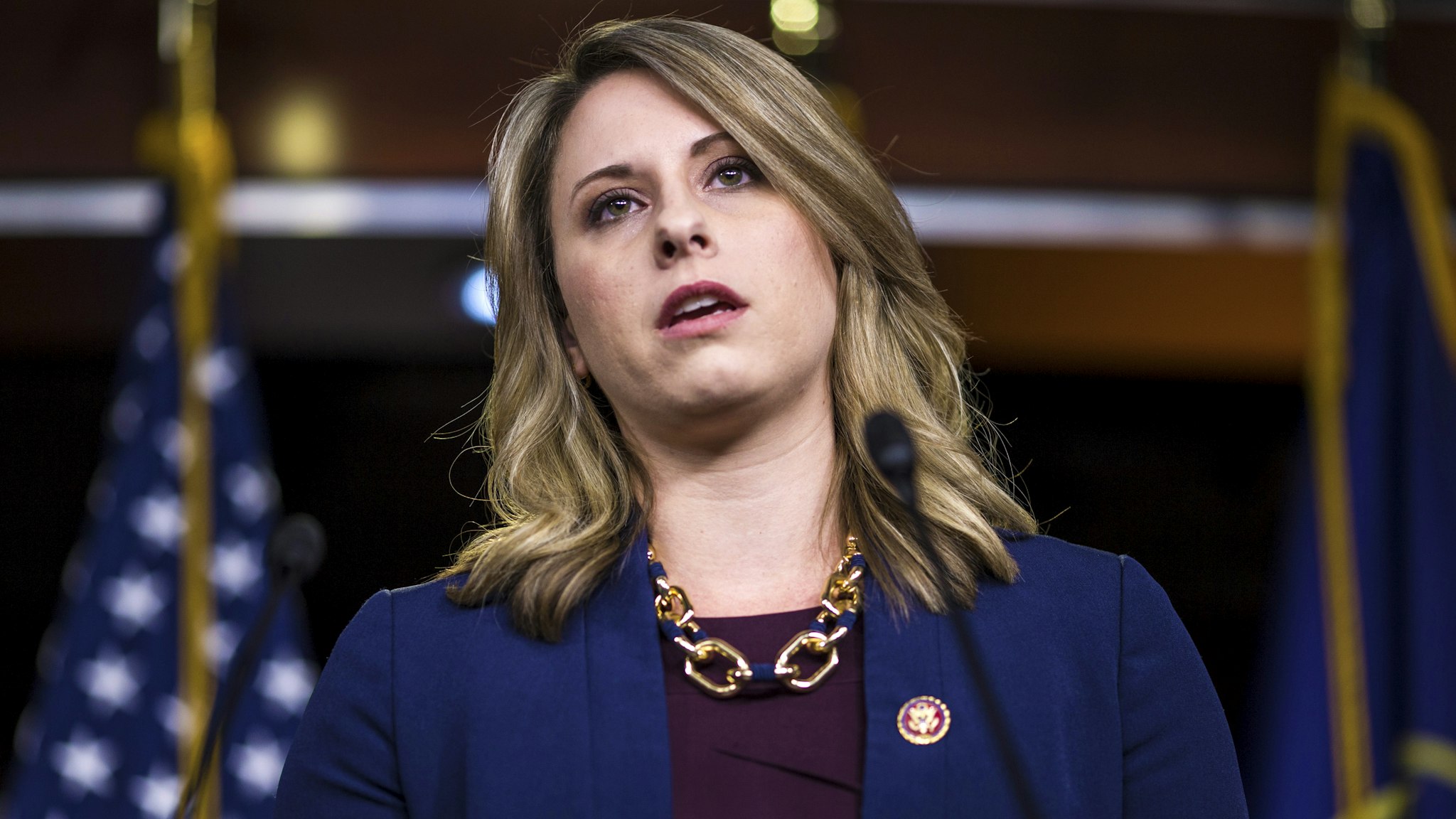 Rep. Katie Hill (D-CA) speaks during a news conference on April 9, 2019 in Washington, DC. House Democrats unveiled new letters to the Attorney General, HHS Secretary, and the White House demanding the production of documents related to Americans health care in the Texas v. United States lawsuit.