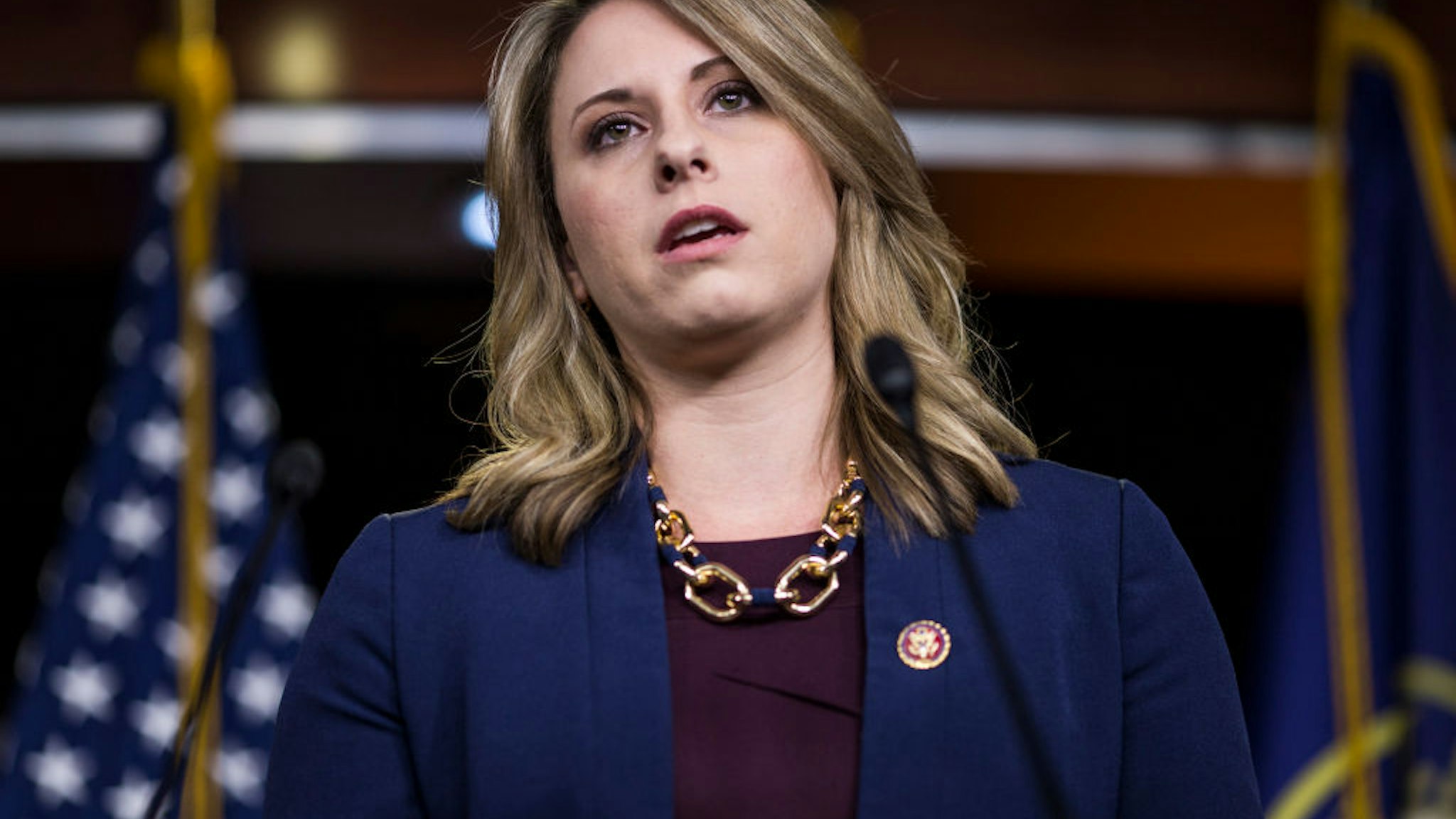 Rep. Katie Hill speaks during a news conference