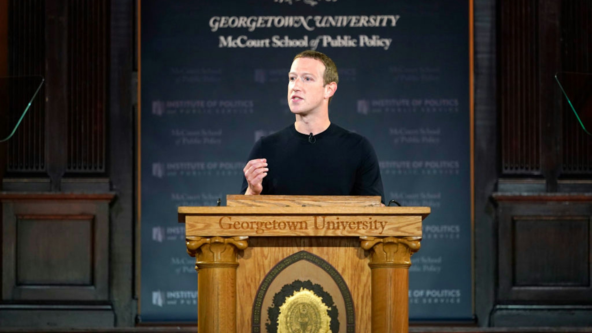 Facebook CEO Mark Zuckerberg leads a conversation on free expression at Georgetown University