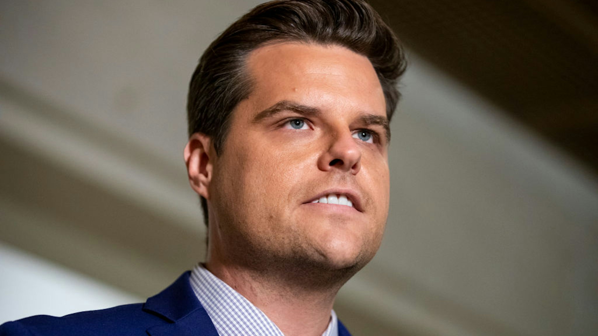 Matt Gaetz speaks to the media outside of the Sensitive Compartmented Information Facility