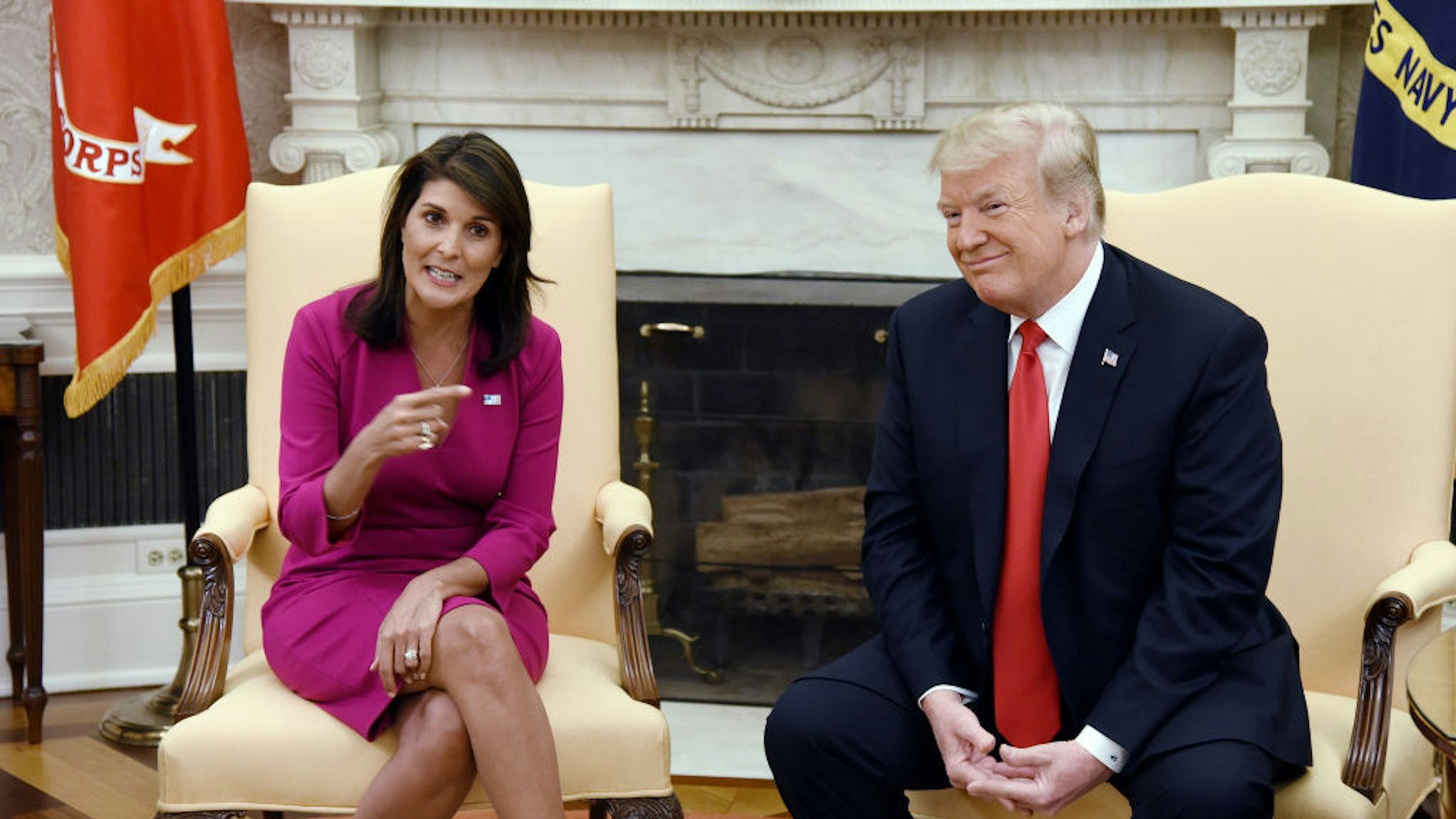 President Donald Trump meets with Nikki Haley,