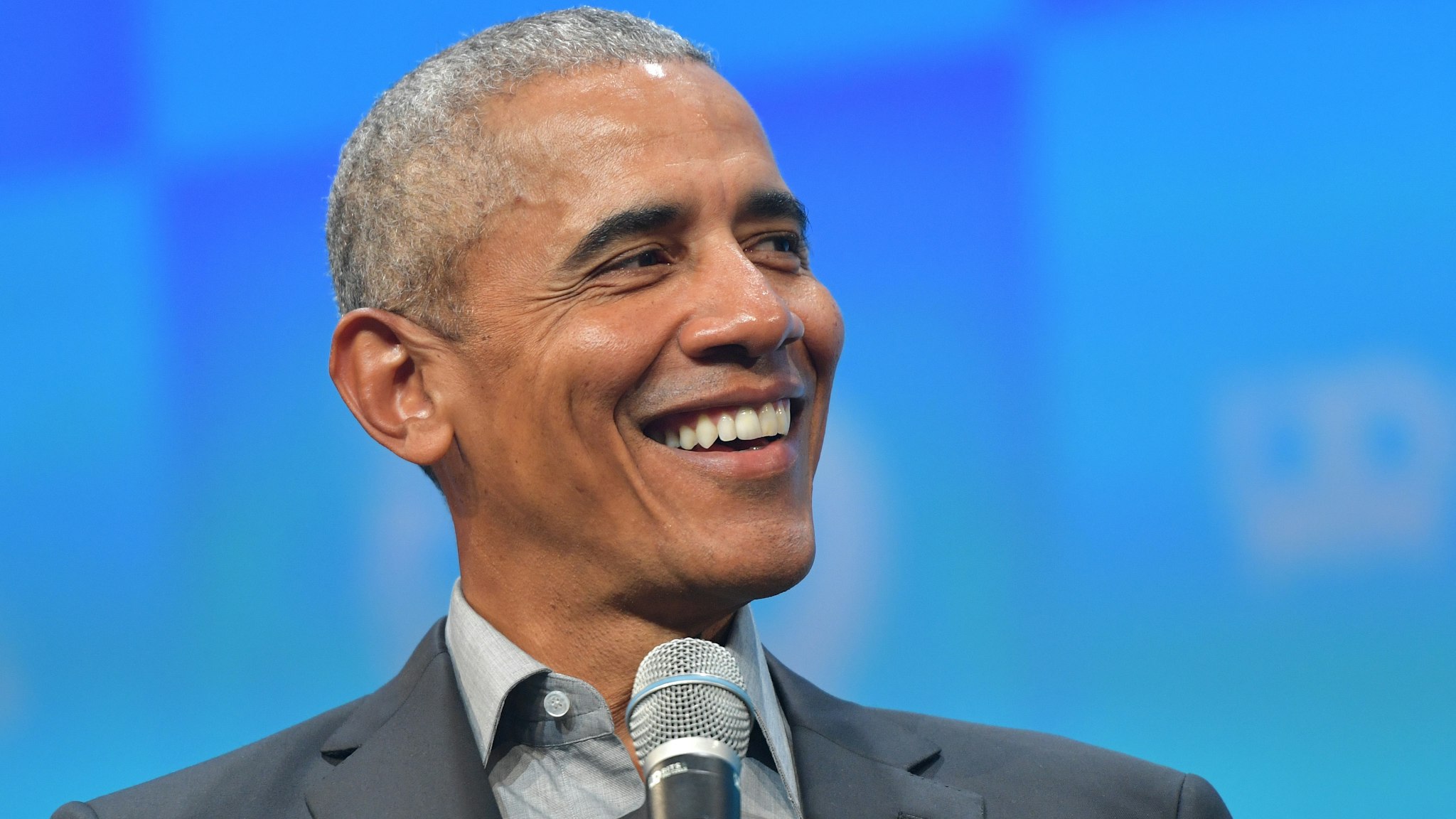 MUNICH, GERMANY - SEPTEMBER 29: Former U.S. President Barack Obama speaks at the opening of the Bits &amp; Pretzels meetup on September 29, 2019 in Munich, Germany. The annual event brings together founders and startups from across the globe for three days of networking, talks and inspiration. during the "Bits &amp; Pretzels Founders Festival" at ICM Munich on September 29, 2019 in Munich, Germany. Bits &amp; Pretzels is an application-only, three-day festival that connects 5,000 founders, investors, startup enthusiasts,taking place from September 29 to October 1, 2019.