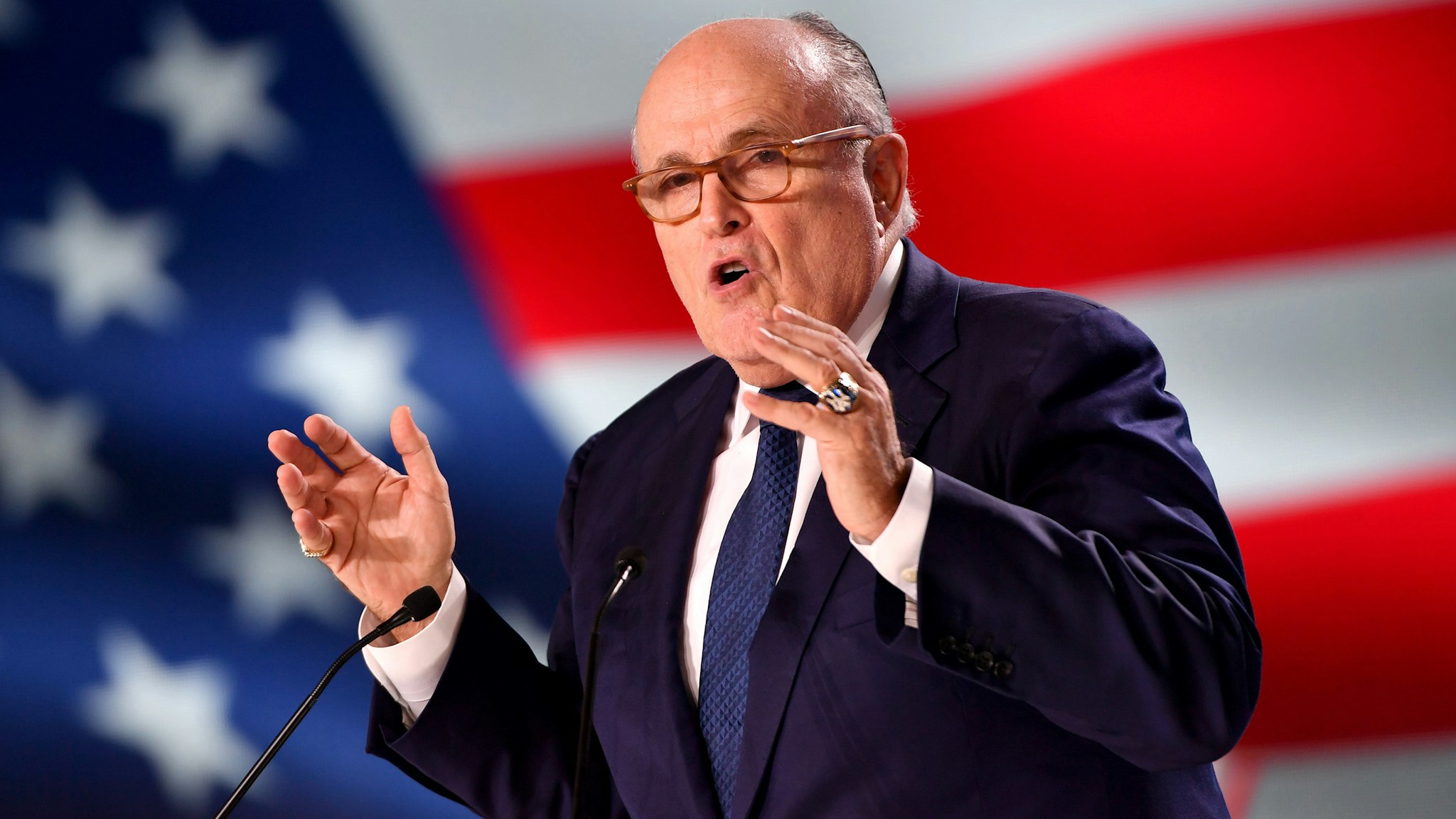 Former Mayor of New York Rudolph Giuliani speaks during the Conference In Support Of Freedom and Democracy In Iran on June 30, 2018 in Paris, France. The speakers declared their support for the Iranian peoples uprising and the democratic alternative, the National Council of Resistance of Iran and called on the international community to adopt a firm policy against the mullahs regime and stand by the arisen people of Iran.