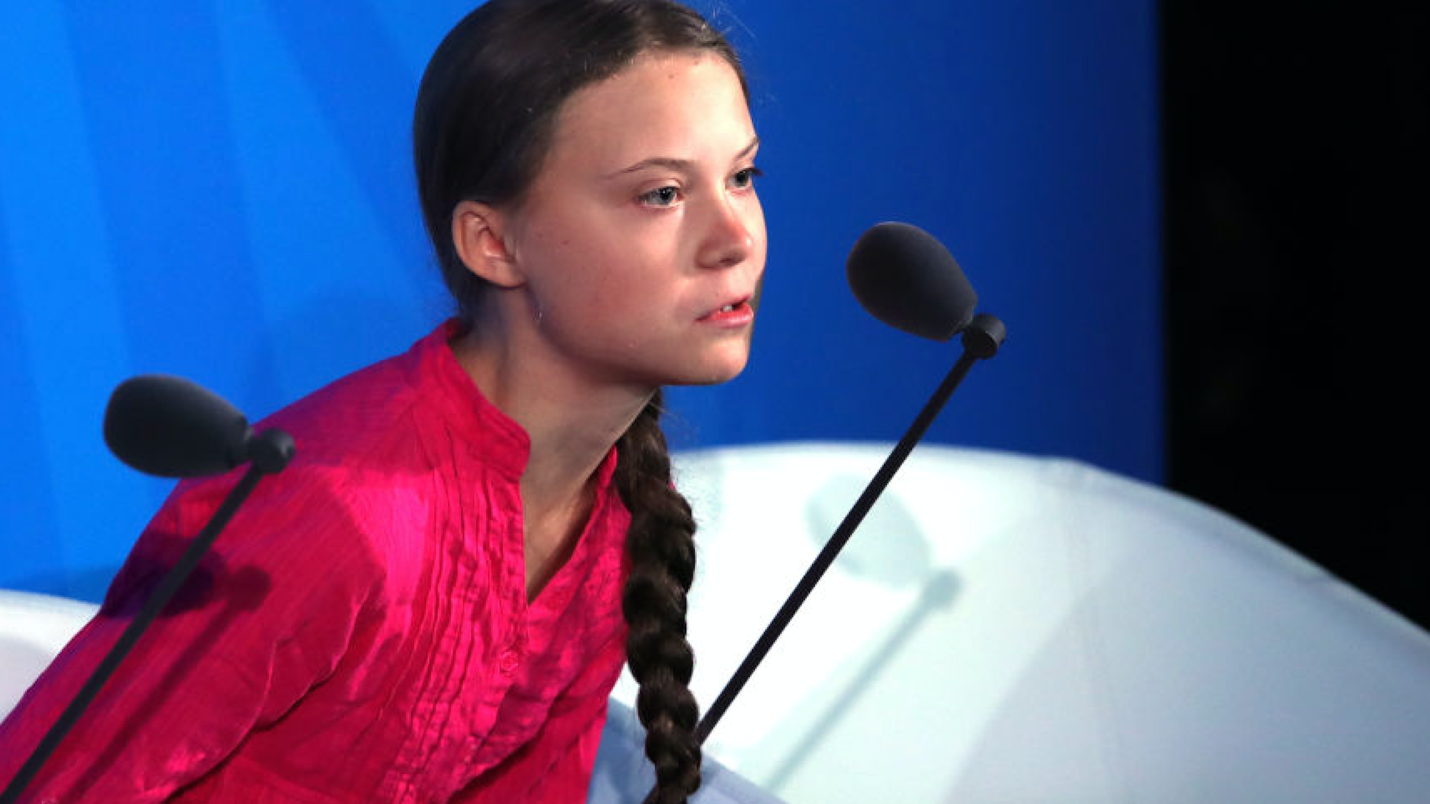 Greta Thunberg speaks at the United Nations (U.N.) where world leaders are holding a summit on climate change on September 23, 2019 in New York City.