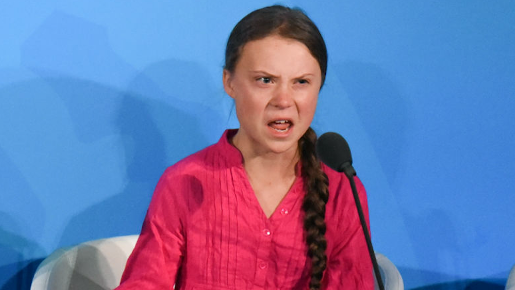 Youth activist Greta Thunberg speaks at the Climate Action Summit at the United Nations on September 23, 2019 in New York City.