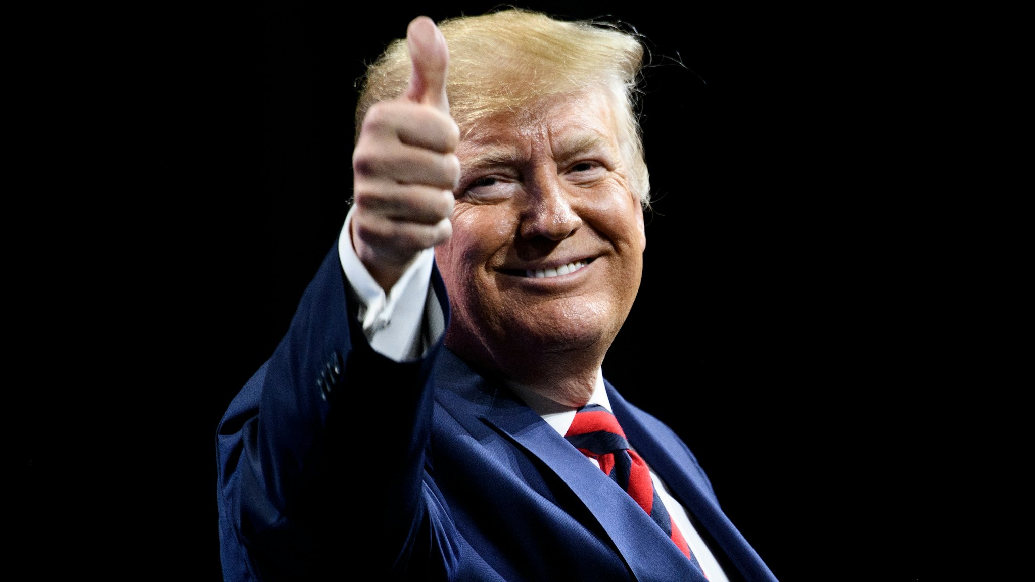 US President Donald Trump gestures during the International Association of Chiefs of Police Annual Conference and Exposition at the McCormick Place Convention Center October 28, 2019, in Chicago, Illinois.