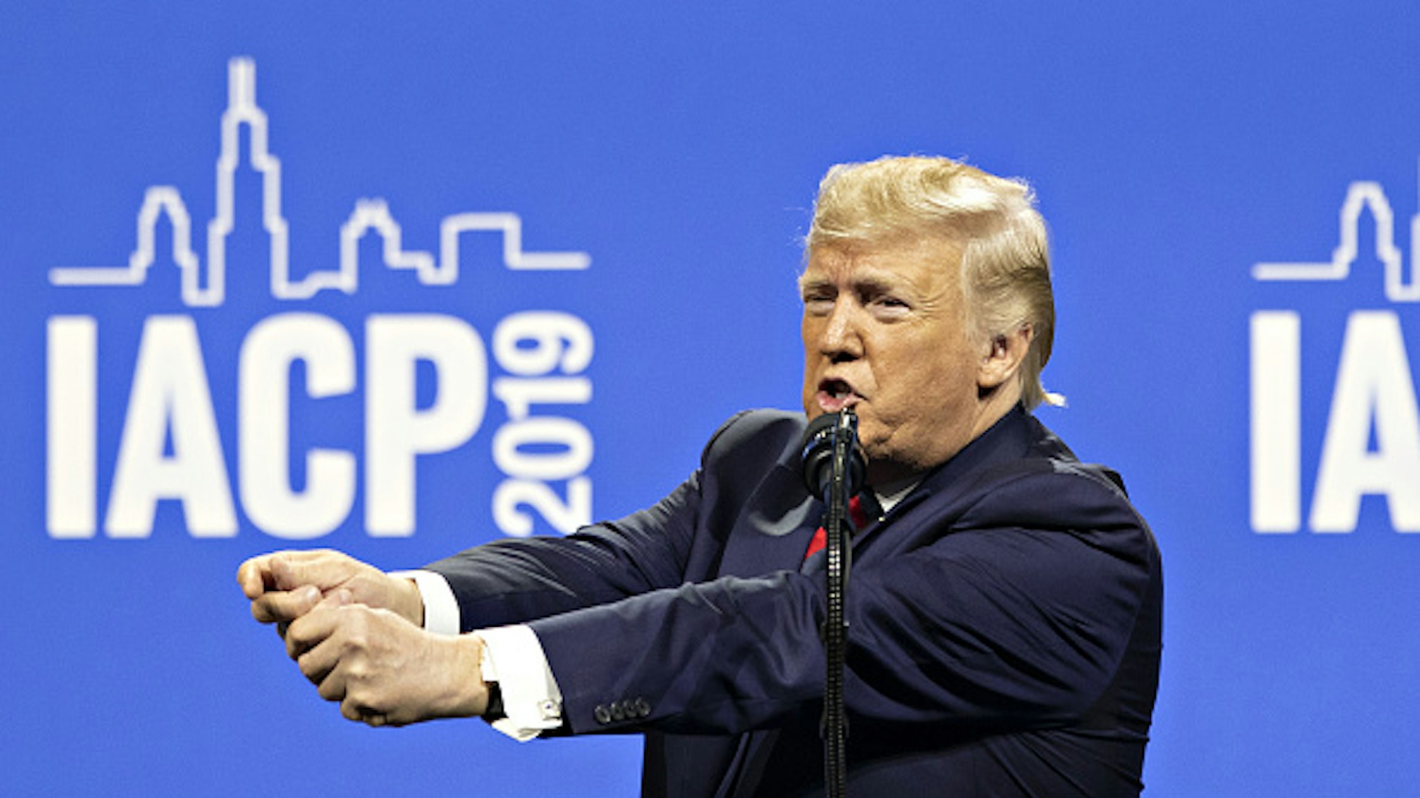 U.S. President Donald Trump speaks during the International Association of Chiefs of Police annual conference in Chicago, Illinois, U.S., on Monday, Oct. 28, 2019. Trump berated the head of Chicago's police force, faulting him for the city's murder rate and critical remarks he's made about the president.