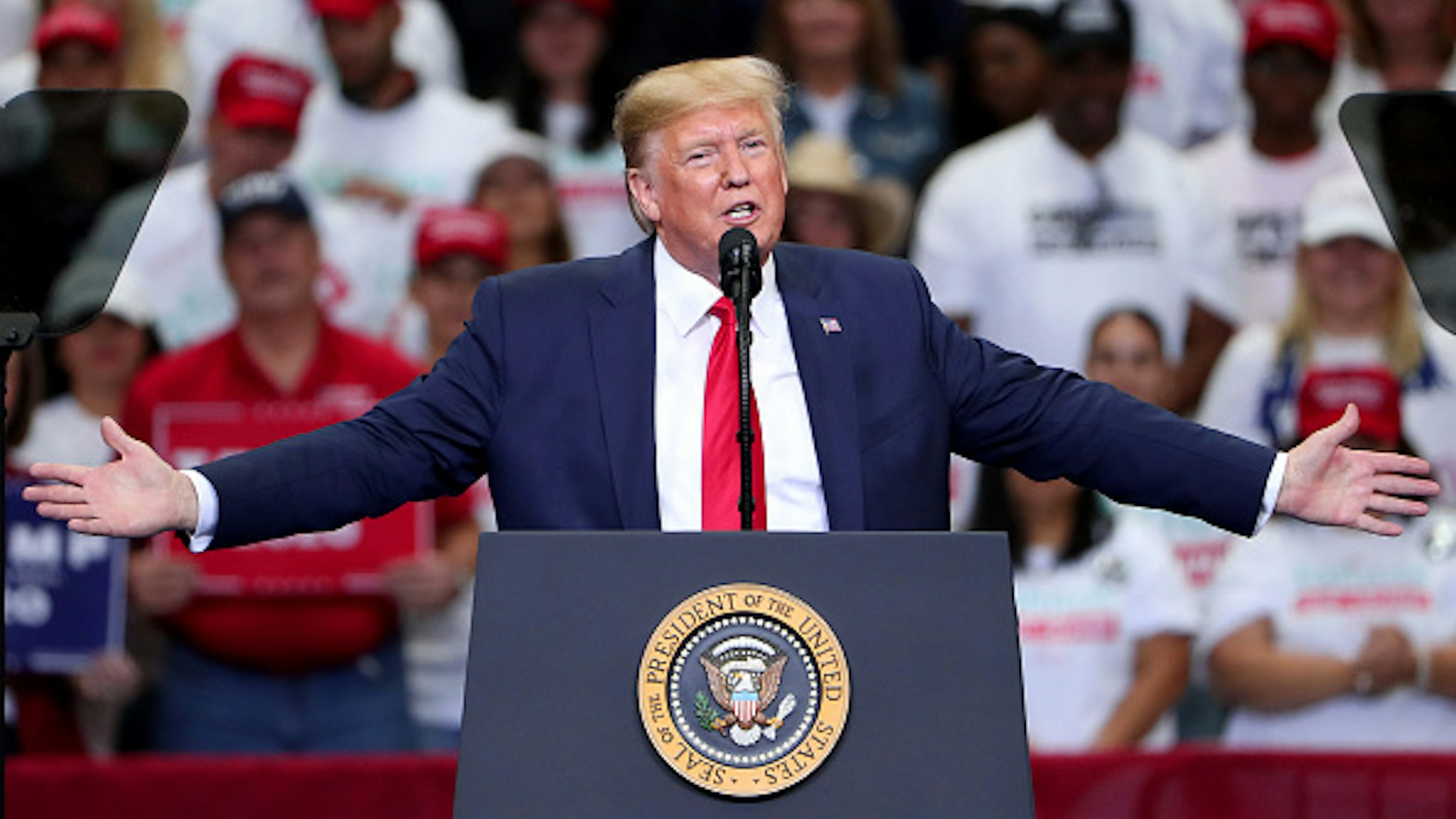 DALLAS, TEXAS - OCTOBER 17: U.S. President Donald Trump speaks during a "Keep America Great" Campaign Rally at American Airlines Center on October 17, 2019 in Dallas, Texas.