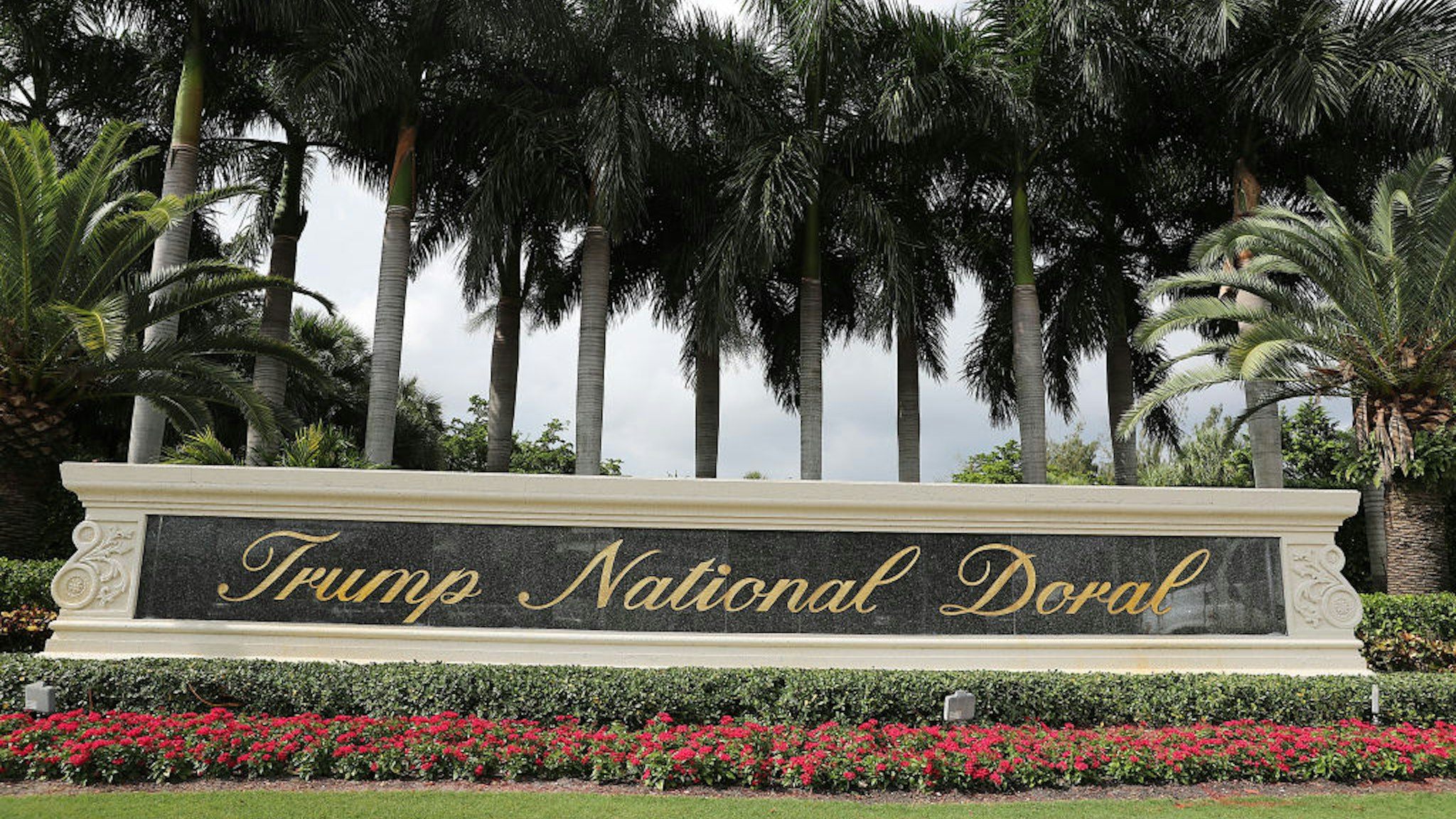 A sign is seen near the front entrance to the Trump National Doral golf resort owned by U.S. President Donald Trump's company on October 17, 2019 in Doral, Florida. White House chief of staff Mick Mulvaney announced today that the resort will host the Group of Seven meeting, between the United States, UK, France, Germany, Canada, Japan, Italy, and the EU, and will take place in June of 2020. (Photo by Joe Raedle/Getty Images)