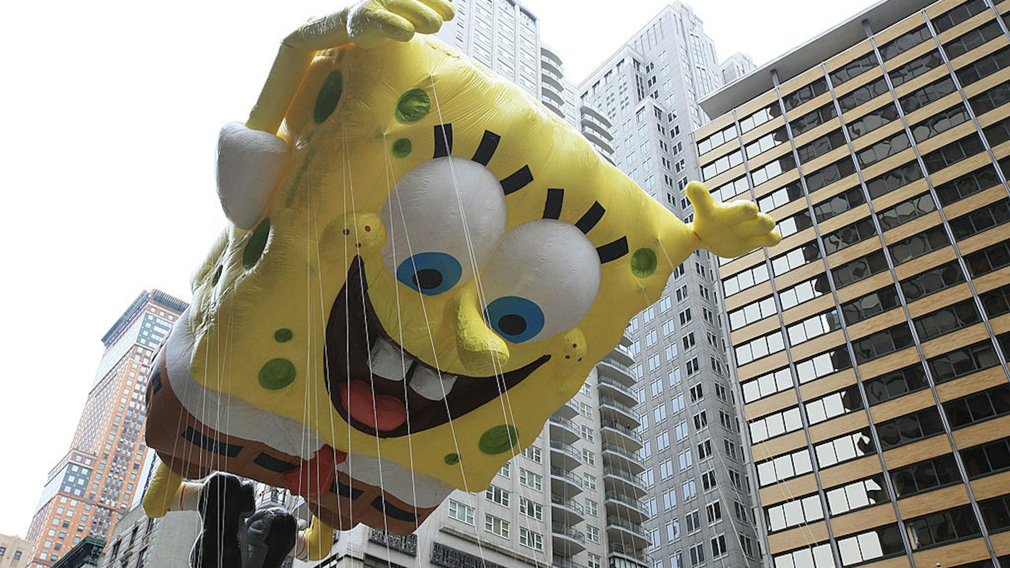 Nickelodeon's Spongebob Squarepants floats down Broadway for the 84th annual Macy's Thanksgiving Day Parade on November 25, 2010 in New York City