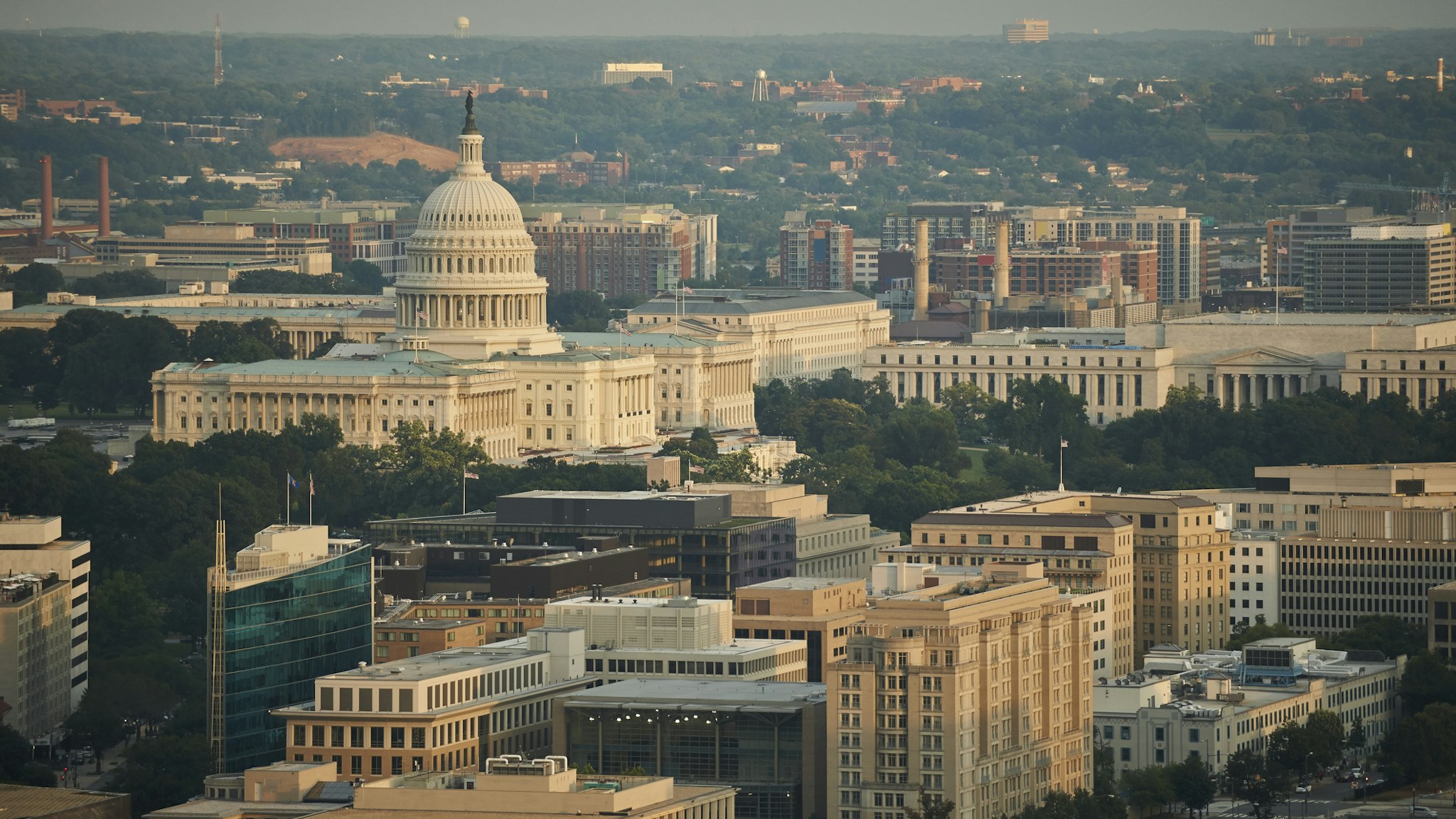 Aerial of the United States Capitol and the Federal Triangle.