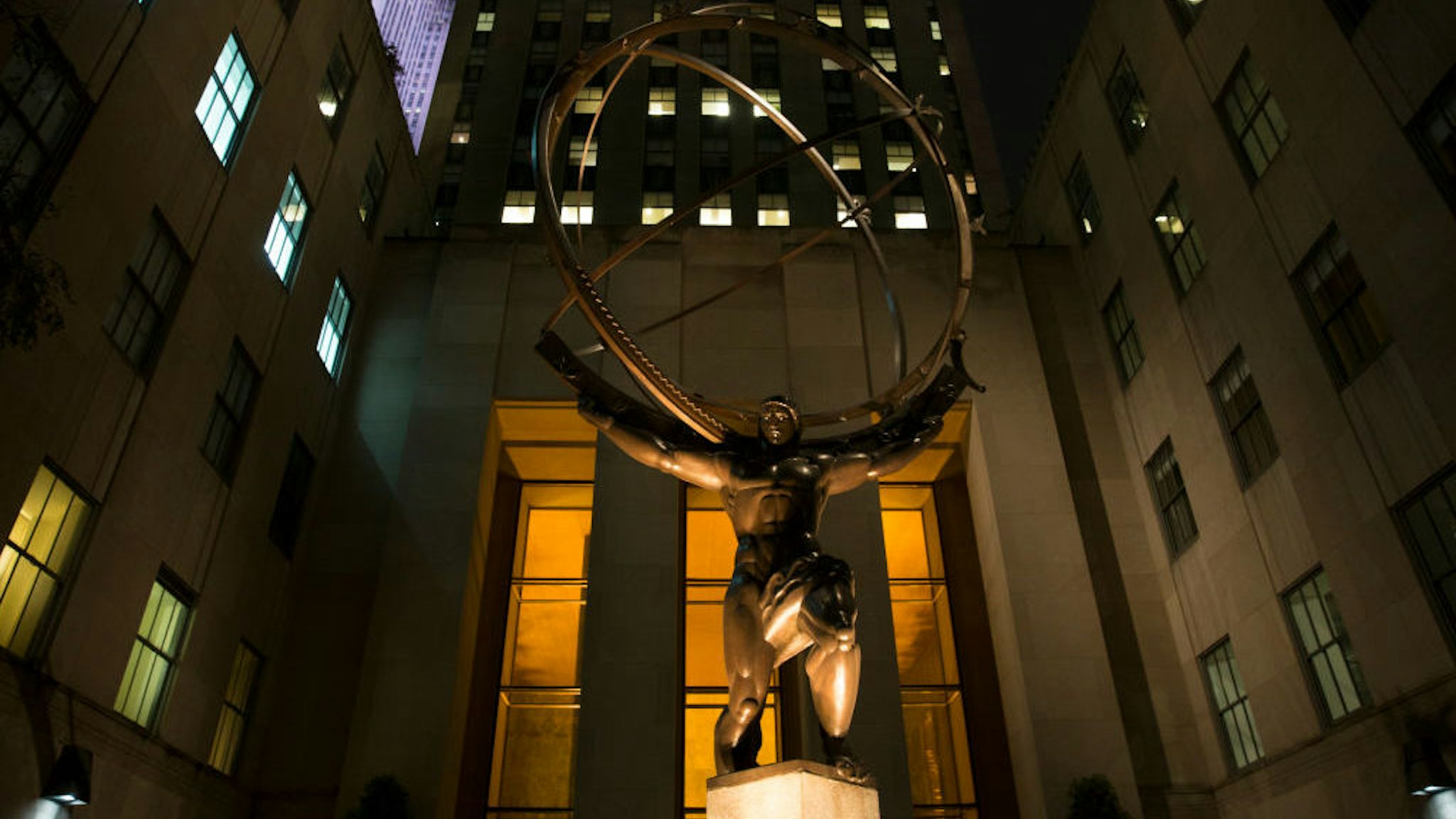 Atlas statue at Rockefeller Center in New York, United States, on October 11, 2017. (Photo by Manuel Romano/NurPhoto via Getty Images)