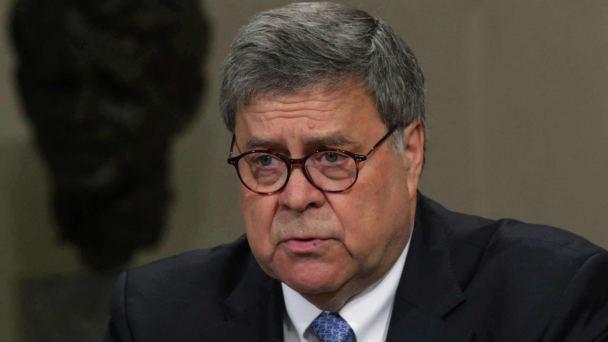WASHINGTON, DC - JULY 15: U.S. Attorney General William Barr speaks during a "Combating Anti-Semitism Summit" at the Justice Department July 15, 2019 in Washington, DC. Administration officials and Jewish leaders are participating in the summit to discuss ways to combat anti-semitism
