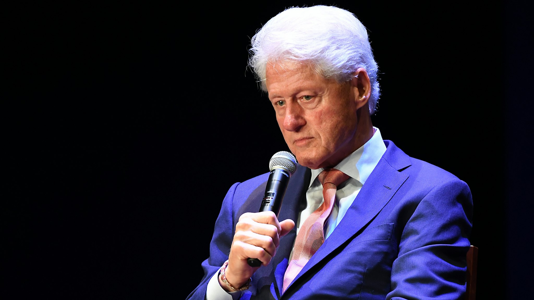 JUNE 13: Former President of the United States Bill Clinton speaks on stage during a discussion of his new book 'The President Is Missing' at Cobb Energy Performing Arts Centre on June 13, 2018 in Atlanta, Georgia.
