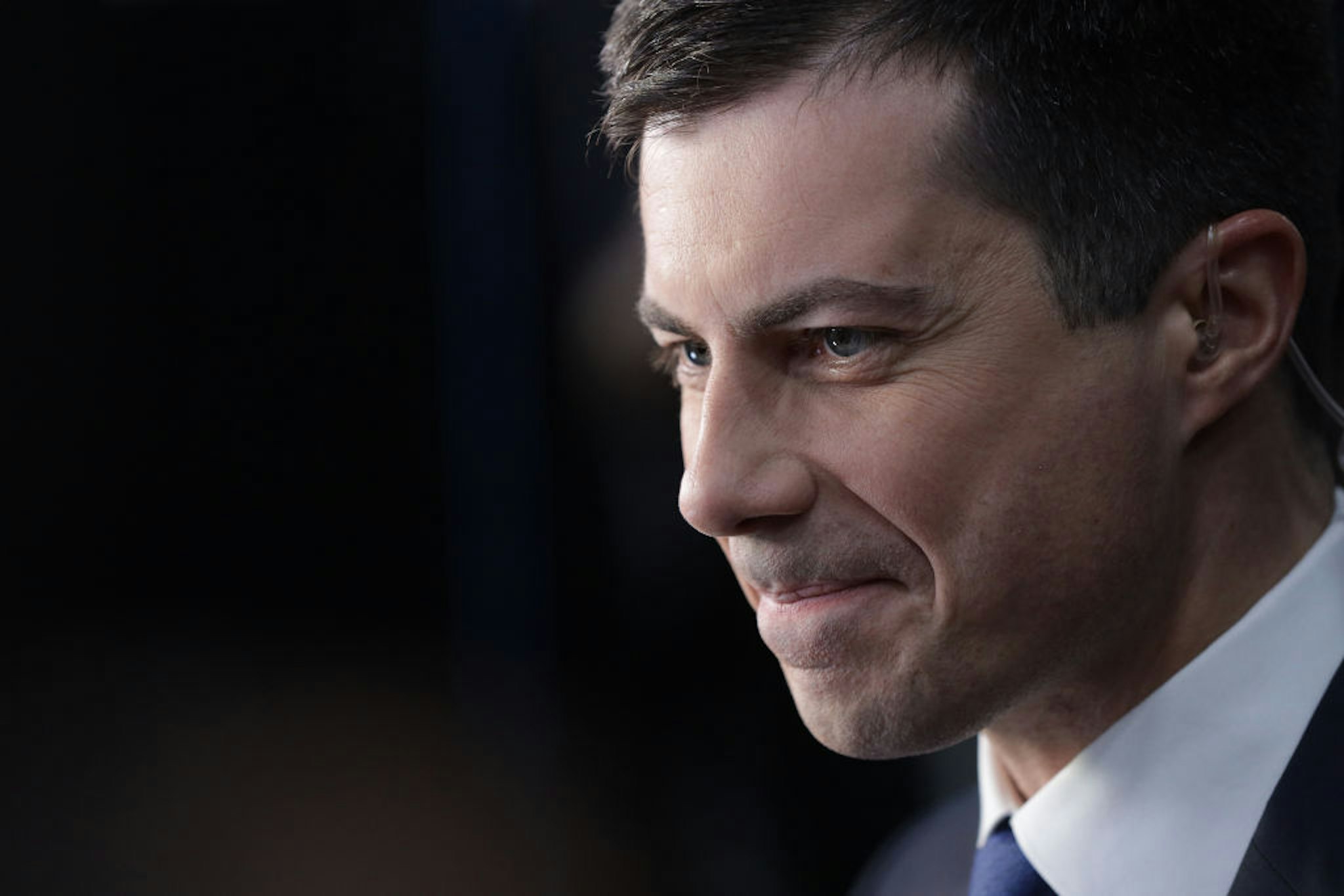 Pete Buttigieg speaks to the media after the Democratic Presidential Debate