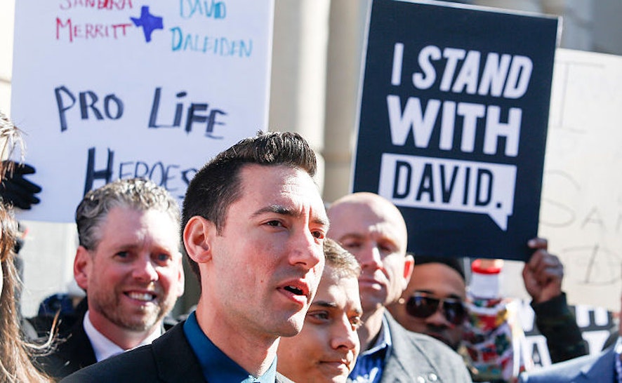 David Daleiden, a defendant in a Planned Parenthood video, speaks to media Thursday Feb. 4, 2016 in Houston outside the Harris County Courthouse. (Photo by Eric Kayne/Getty Images)