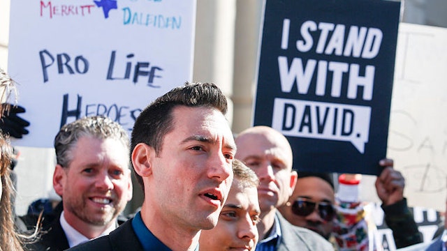 David Daleiden, a defendant in a Planned Parenthood video, speaks to media Thursday Feb. 4, 2016 in Houston outside the Harris County Courthouse. (Photo by Eric Kayne/Getty Images)