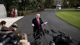President Trump Departs White House For Texas U.S. President Donald Trump speaks to members of the media before boarding Marine One on the South Lawn of the White House in Washington, D.C., U.S., on Wednesday, Nov. 20, 2019. The House Intelligence Committee is hearing from Gordon Sondland, the U.S. ambassador to the European Union, on the fourth day of public testimony in the impeachment inquiry into President Trump. Photographer: Al