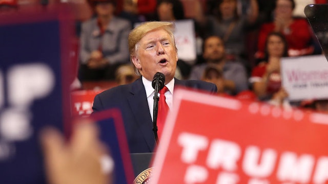 U.S. President Donald Trump speaks during a homecoming campaign rally at the BB&amp;T Center on November 26, 2019 in Sunrise, Florida. President Trump continues to campaign for re-election in the 2020 presidential race. (Photo by Joe Raedle/Getty Images)