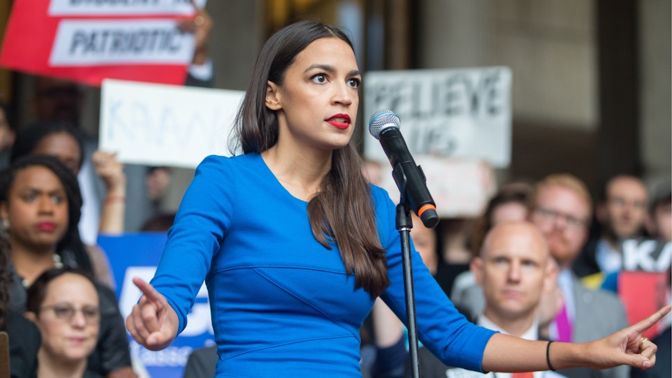 New York Democratic congressional candidate Alexandria Ocasio-Cortez speaks at a rally calling on Sen. Jeff Flake (R-AZ) to reject Judge Brett Kavanaugh's nomination to the Supreme Court on October 1, 2018 in Boston, Massachusetts.