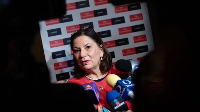 Martha Barcena Coqui, Mexico's incoming ambassador to the U.S., speaks to members of the media following an economic summit in Mexico City, Mexico, on Thursday, Sept. 6, 2018.