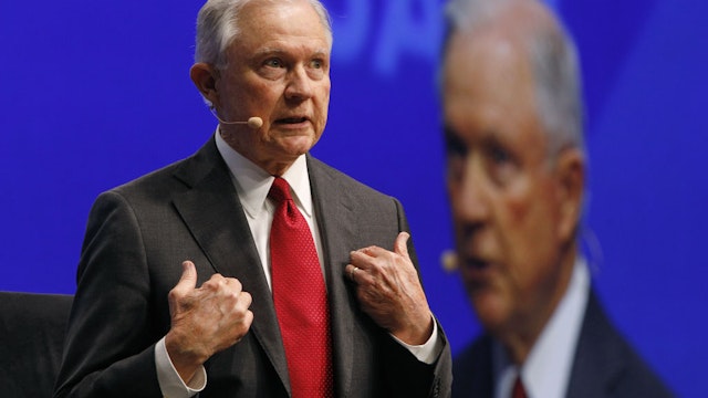 eff Sessions, U.S. attorney general, speaks during the Skybridge Alternatives (SALT) conference in Las Vegas, Nevada, U.S., on Wednesday, May 8, 2019.
