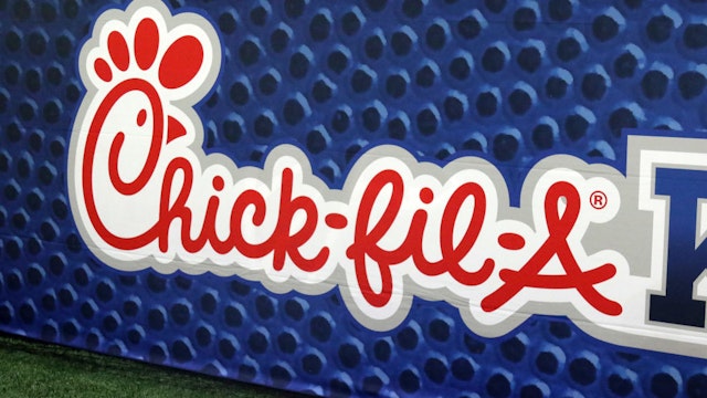 A view of the Chick-fil-A logo at the Chick-fil-A Kickoff Game between the Alabama Crimson Tide and the Duke Blue Devils on August 31, 2019 at Mercedes-Benz Stadium in Atlanta, Georgia.