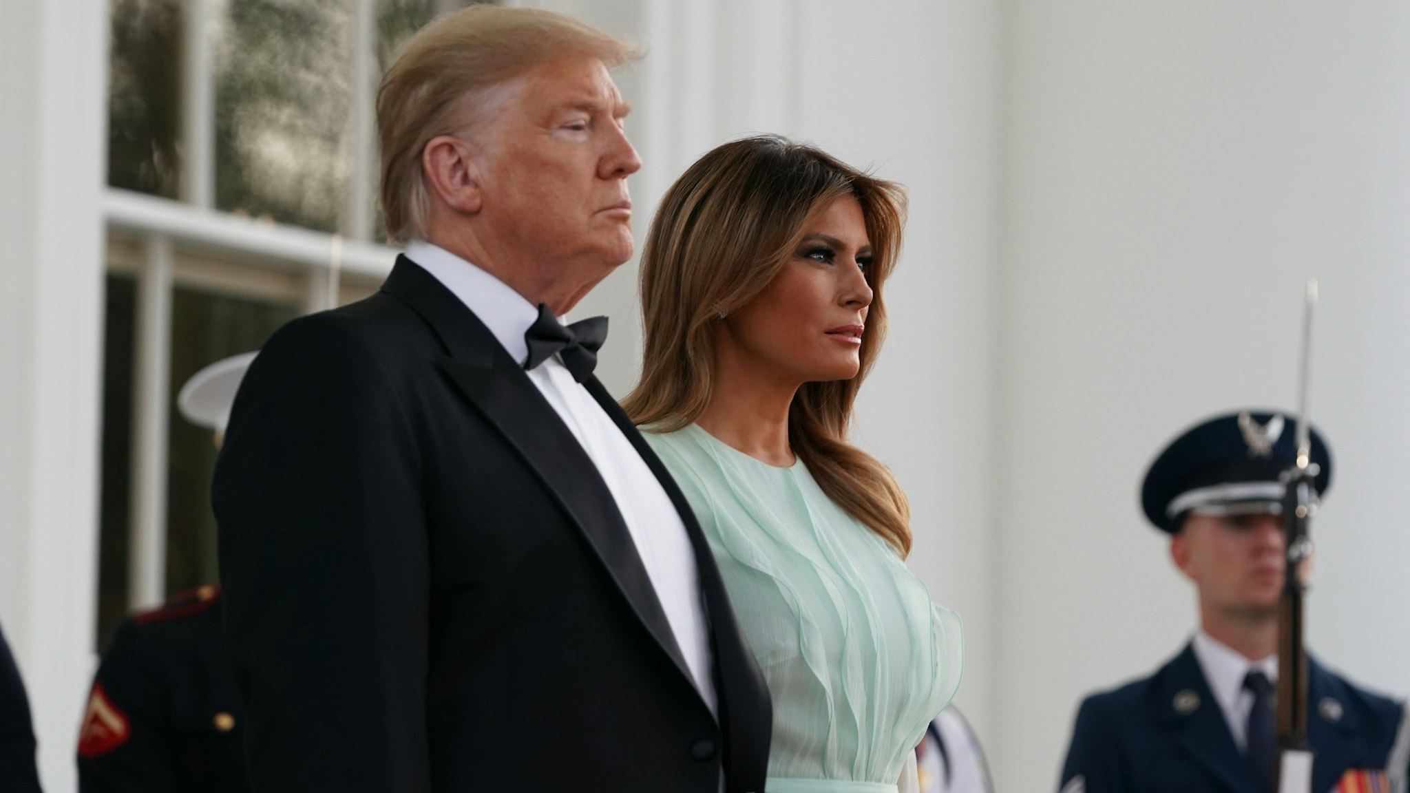 US President Donald Trump and First Lady Melania Trump arrive to welcome Australian Prime Minister Scott Morrison and his wife, Jennifer Morrison, for an Official Visit with a Official Visit with a State Dinner at the North Portico of the White House in Washington, DC, September 20, 2019. (Photo by ALEX EDELMAN / AFP) (Photo credit should read ALEX EDELMAN/AFP via Getty Images)