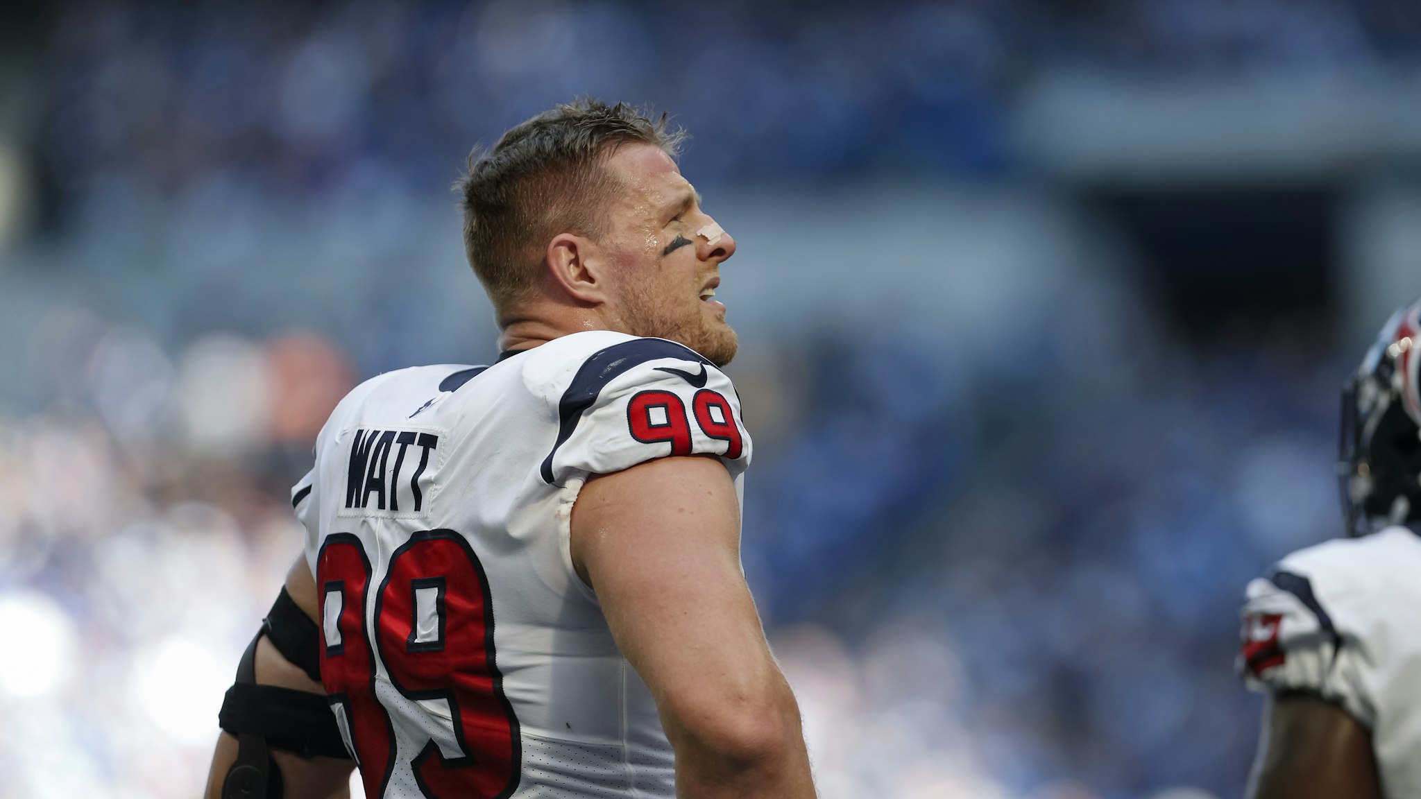 INDIANAPOLIS, IN - OCTOBER 20: J.J. Watt #99 of the Houston Texans is seen during the game against the Indianapolis Colts at Lucas Oil Stadium on October 20, 2019 in Indianapolis, Indiana. (Photo by Michael Hickey/Getty Images)INDIANAPOLIS, IN - OCTOBER 20: J.J. Watt #99 of the Houston Texans is seen during the game against the Indianapolis Colts at Lucas Oil Stadium on October 20, 2019 in Indianapolis, Indiana. (Photo by Michael Hickey/Getty Images)