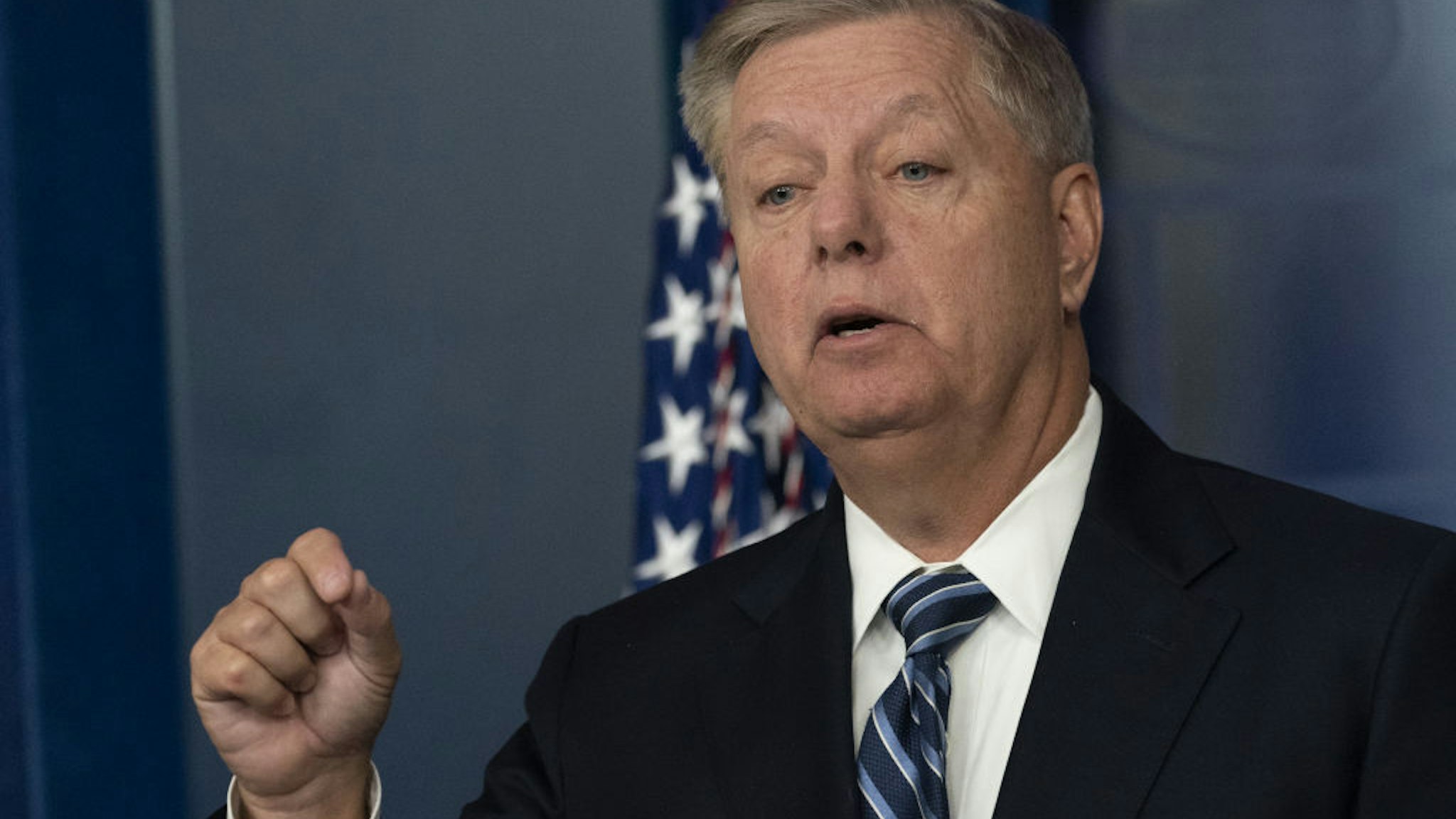 Senator Lindsey Graham, a Republican from South Carolina, speaks during a press conference in the briefing room of the White House in Washington, D.C., U.S., on Sunday, Oct. 27, 2019.