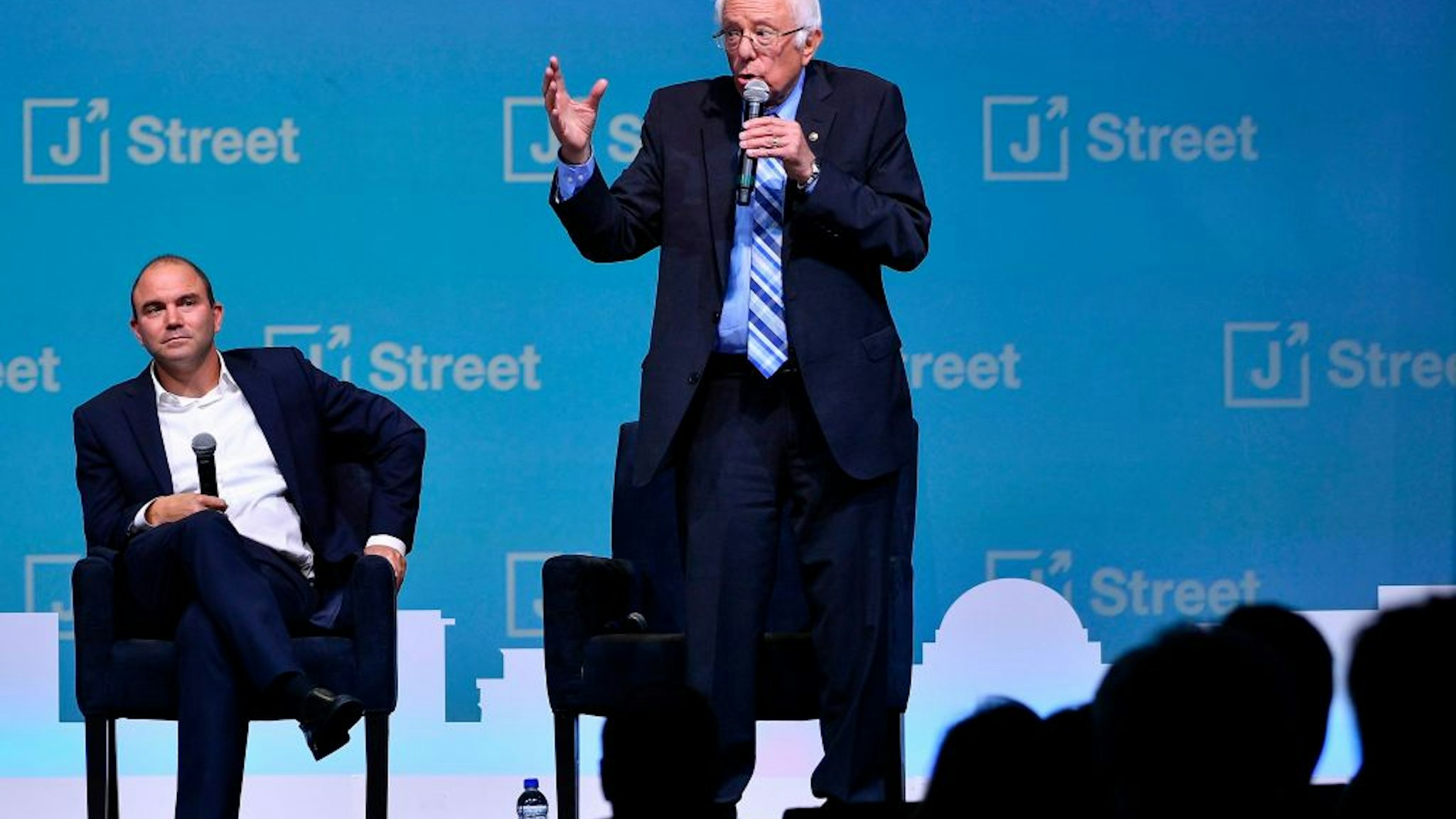 Democratic presidential candidate Senator Bernie Sanders (C) speaks during the 2019 J Street National Conference at the Walter E. Washington Convention Center in Washington, DC on October 28, 2019.