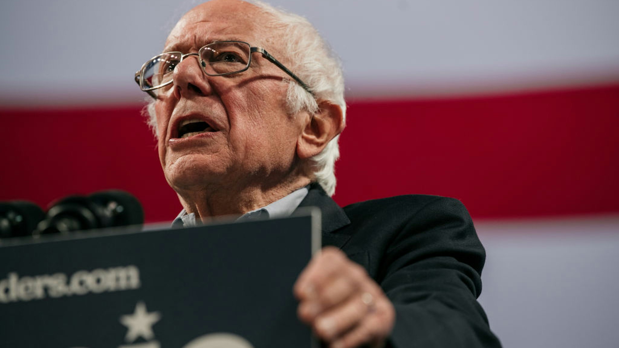 MINNEAPOLIS, MN - NOVEMBER 03: Democratic presidential candidate Sen. Bernie Sanders (I-VT) speaks at a campaign rally at the University of Minnesotas Williams Arena on November, 3, 2019 in Minneapolis, Minnesota. Over 10,000 people attended the rally, where Sanders was joined by Democratic Representative Ilhan Omar.