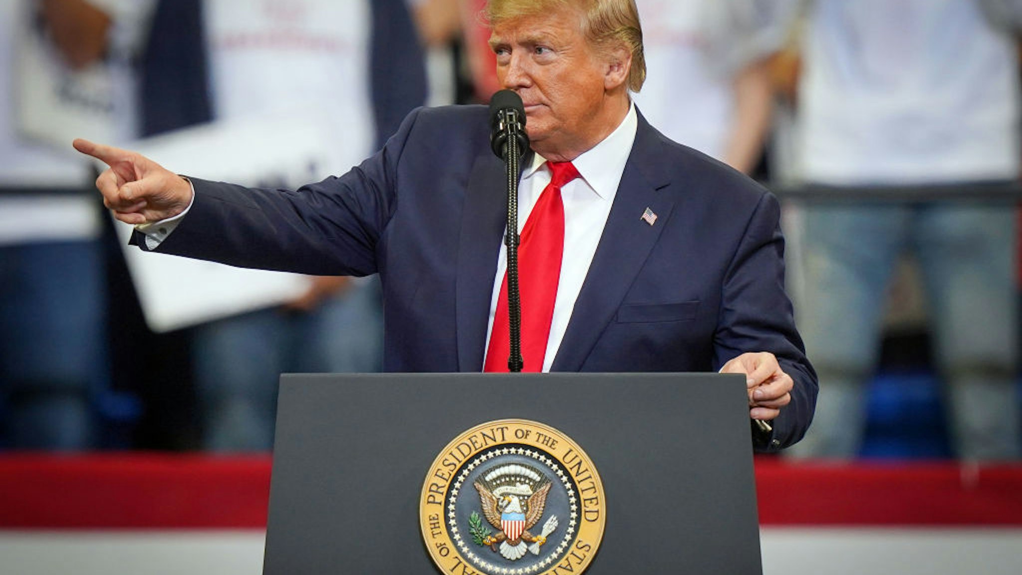 LEXINGTON, KY - NOVEMBER 04: U.S. President Donald Trump speaks during a campaign rally at the Rupp Arena on November 4, 2019 in Lexington, Kentucky. The president was visiting Kentucky the day before Election Day in support of Republican Gov. Matt Bevin.