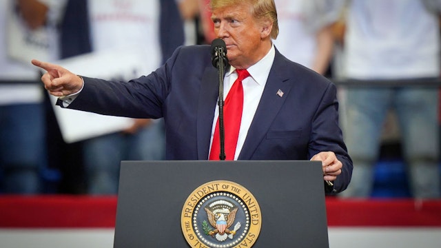 LEXINGTON, KY - NOVEMBER 04: U.S. President Donald Trump speaks during a campaign rally at the Rupp Arena on November 4, 2019 in Lexington, Kentucky. The president was visiting Kentucky the day before Election Day in support of Republican Gov. Matt Bevin.