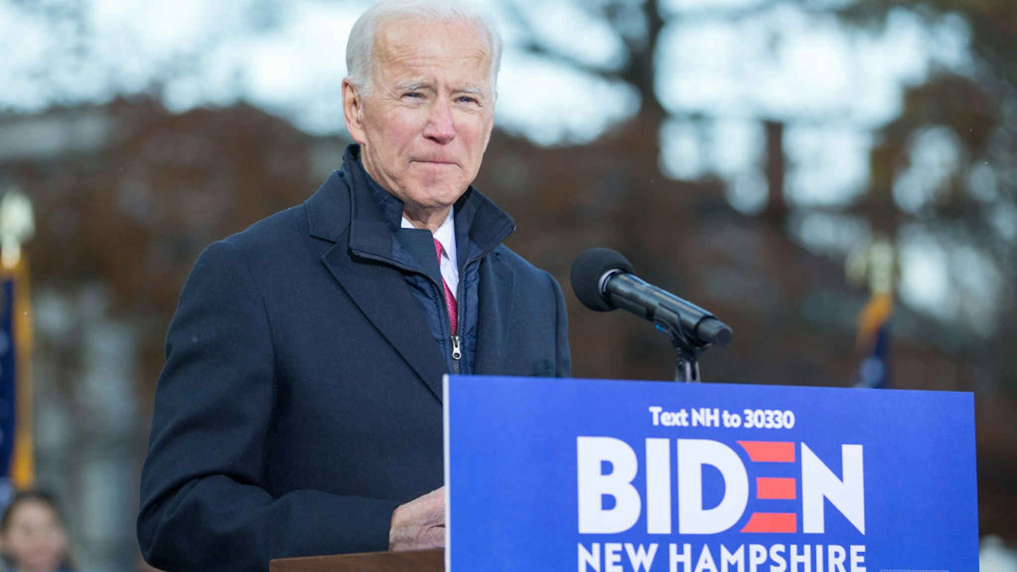 Democratic presidential candidate, former vice President Joe Biden speaks during a rally after he signed his official paperwork for the New Hampshire Primary at the New Hampshire State House on November 8, 2019 in Concord, New Hampshire.
