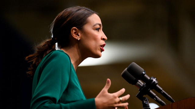 DES MOINES, IA - NOVEMBER 09: U.S. Rep. Alexandria Ocasio-Cortez (D-NY) takes the stage before speaking at the Climate Crisis Summit at Drake University on November 9, 2019 in Des Moines, Iowa. Ocasio-Cortez joined Democratic Presidential candidate Bernie Sanders (I-VT) to spoke about the current state of climate change in relation to U.S. policy.