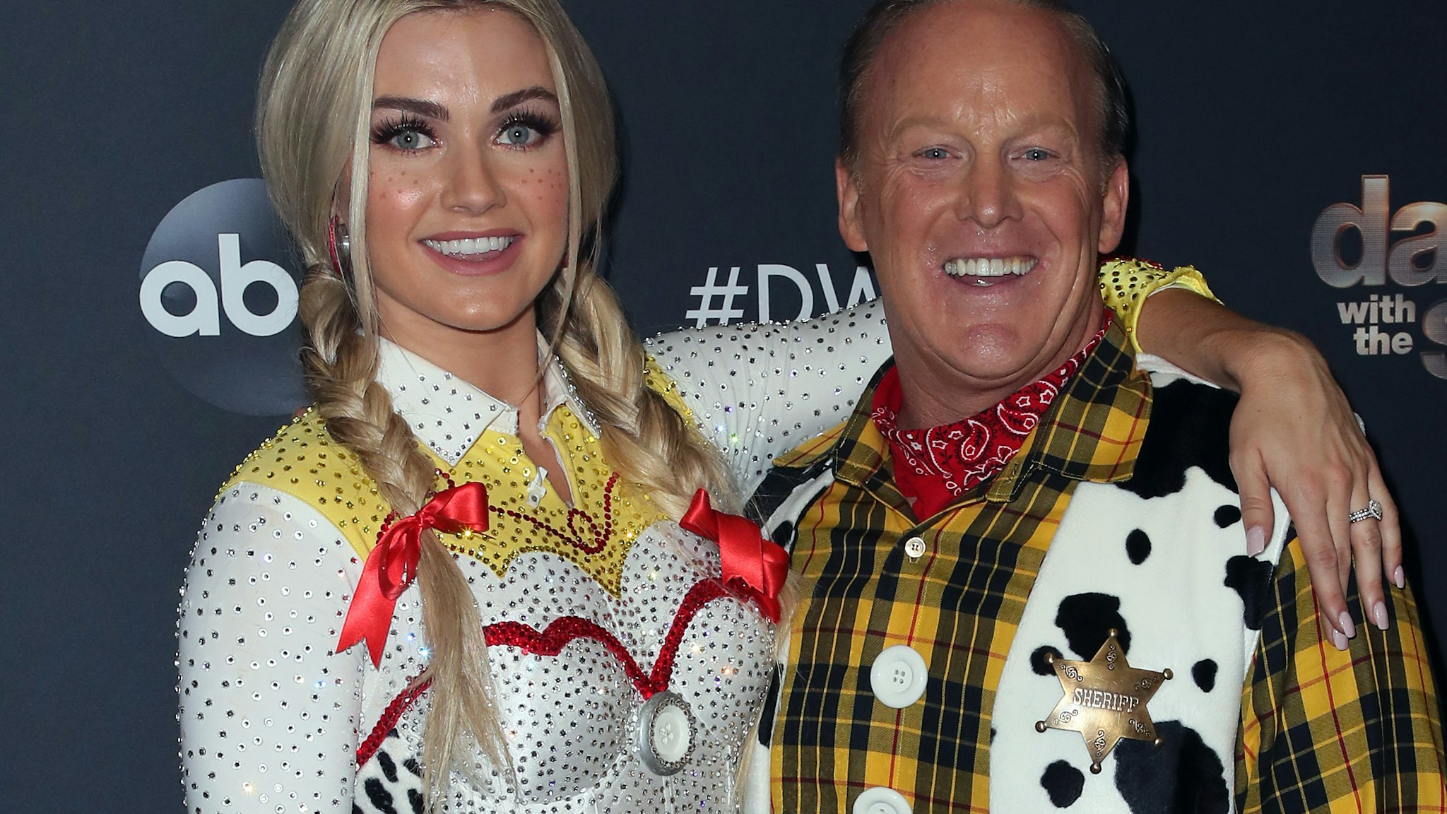 LOS ANGELES, CALIFORNIA - OCTOBER 14: Lindsay Arnold and Sean Spicer pose at "Dancing with the Stars" Season 28 at CBS Television City on October 14, 2019 in Los Angeles, California. (Photo by David Livingston/Getty Images)