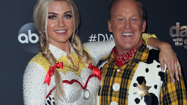 LOS ANGELES, CALIFORNIA - OCTOBER 14: Lindsay Arnold and Sean Spicer pose at "Dancing with the Stars" Season 28 at CBS Television City on October 14, 2019 in Los Angeles, California. (Photo by David Livingston/Getty Images)
