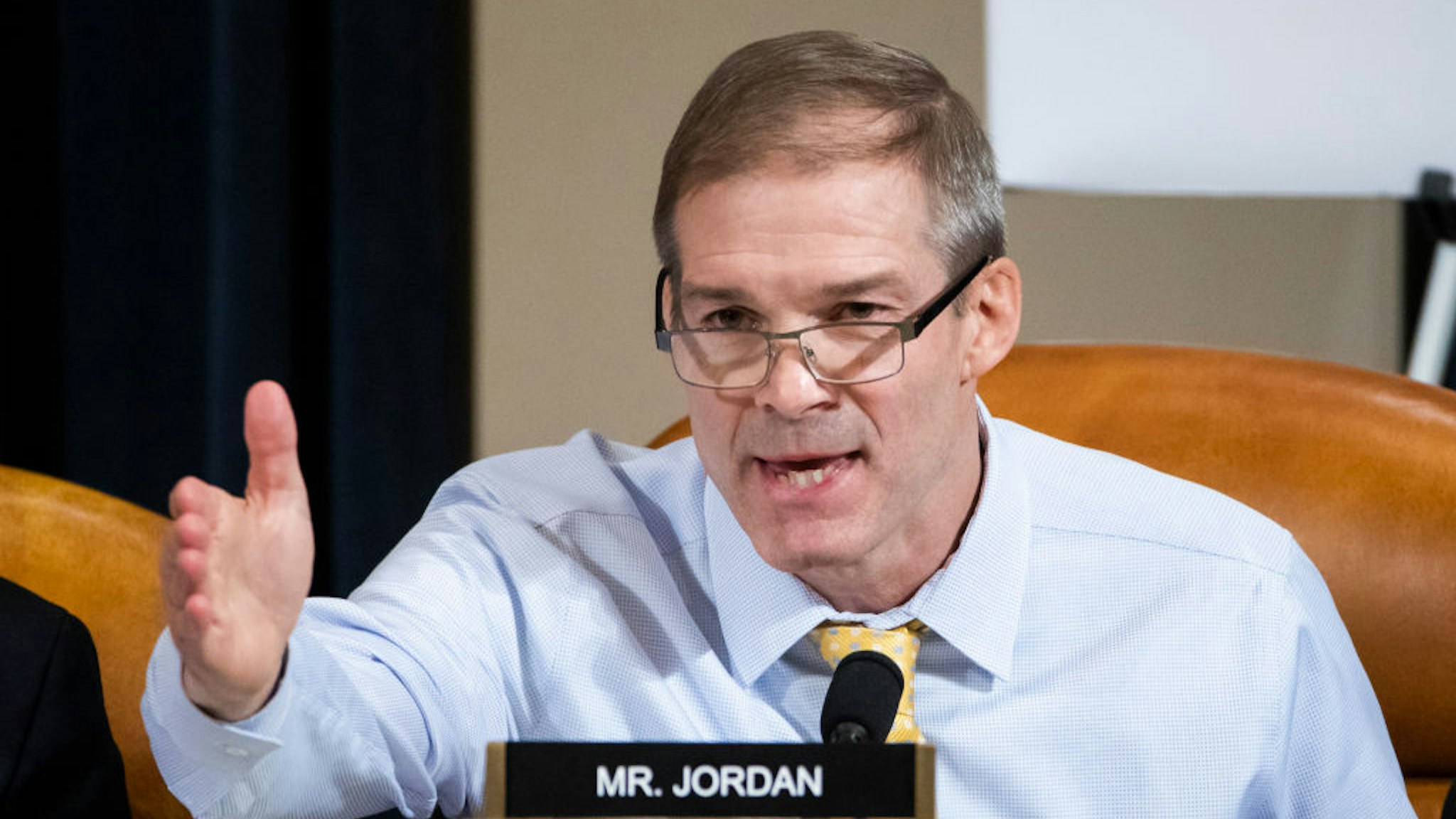 Republican Representative from Ohio Jim Jordan questions Charge d'Affaires at the US embassy in Ukraine Bill Taylor during the House Permanent Select Committee on Intelligence hearing on the impeachment inquiry into US President Donald J. Trump, on Capitol Hill November 13, 2019 in Washington, DC.