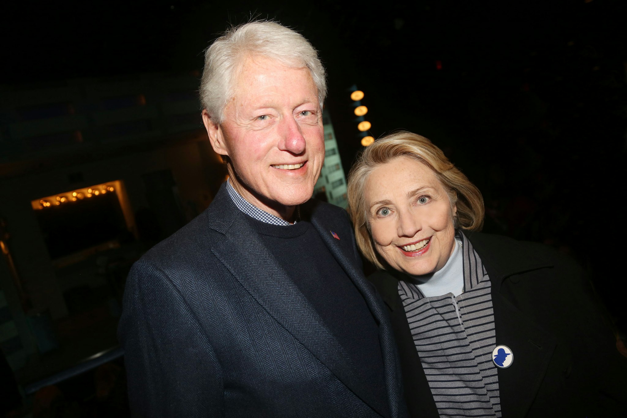 NEW YORK,NEW YORK - OCTOBER 22: (EXCLUSIVE COVERAGE) 42nd President of the United States Bill Clinton and 67th United States secretary of state Hillary Rodham Clinton pose at the opening night of the new Manhattan Theatre Club play "Bella Bella" at MTC Stage 1 Theatre at City Center on October 22, 2019 in New York City. (Photo by Bruce Glikas/Getty Images)