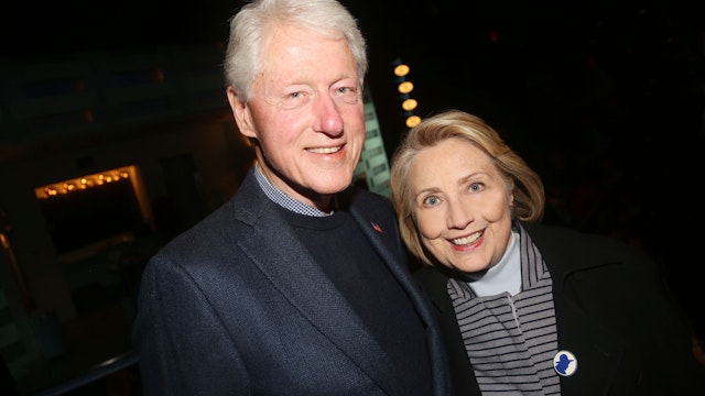 NEW YORK,NEW YORK - OCTOBER 22: (EXCLUSIVE COVERAGE) 42nd President of the United States Bill Clinton and 67th United States secretary of state Hillary Rodham Clinton pose at the opening night of the new Manhattan Theatre Club play "Bella Bella" at MTC Stage 1 Theatre at City Center on October 22, 2019 in New York City. (Photo by Bruce Glikas/Getty Images)