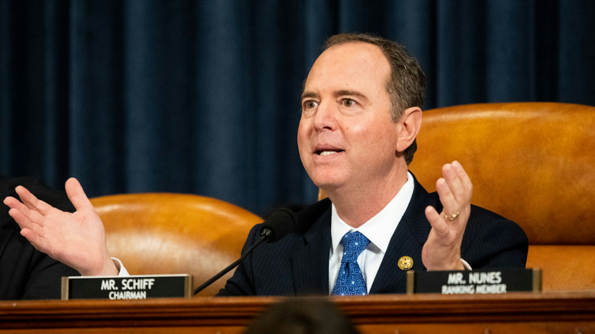 U.S. Representative Adam Schiff (D-CA) attends the Open Hearings on the Impeachment of President Donald Trump of the House Intelligence Committee in Washington.