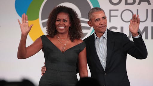 Barack And Michelle Obama Speak At Obama Foundation Summit Former U.S. President Barack Obama and his wife Michelle close the Obama Foundation Summit together on the campus of the Illinois Institute of Technology on October 29, 2019 in Chicago, Illinois. The Summit is an annual event hosted by the Obama Foundation.