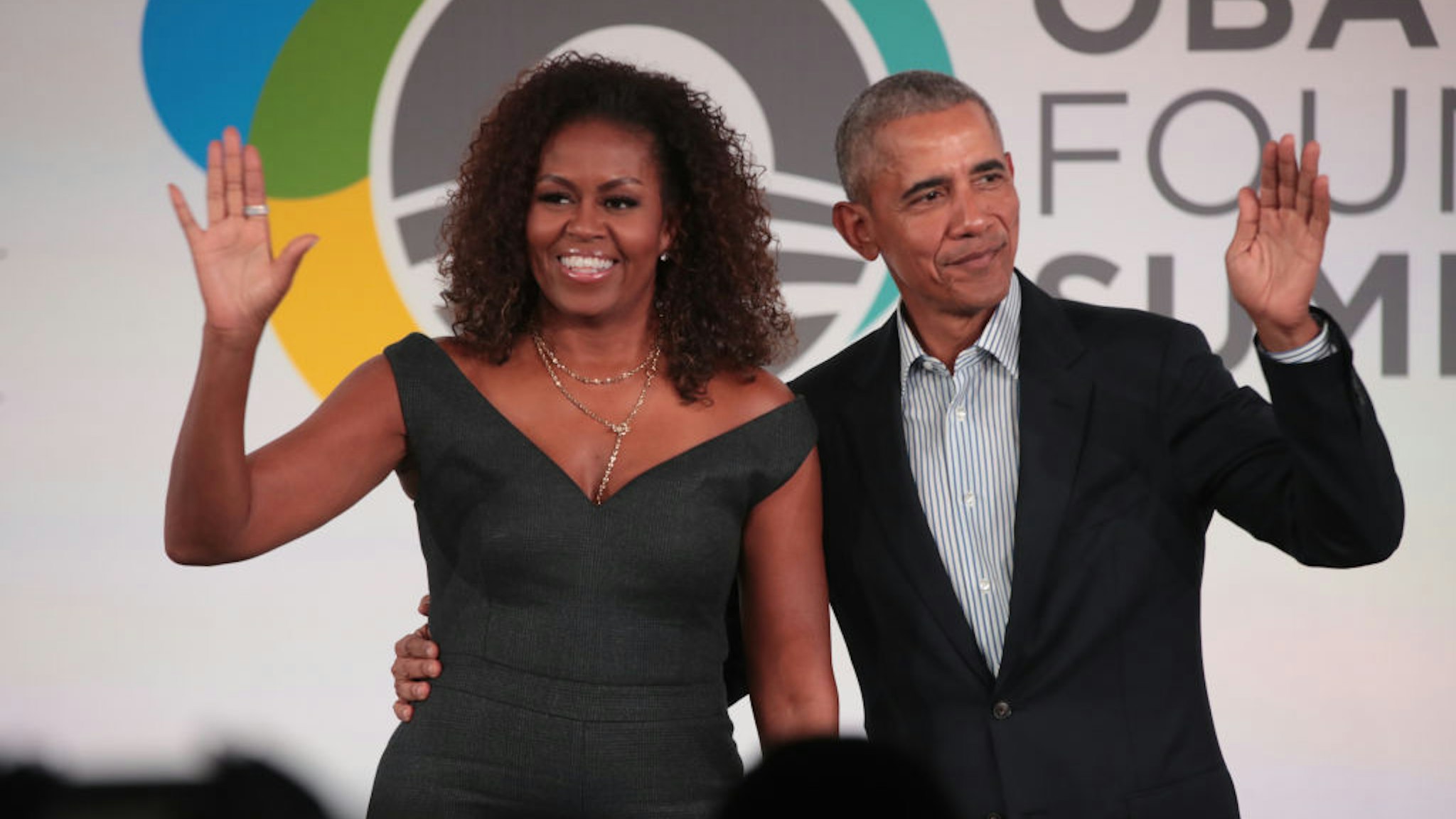 Former U.S. President Barack Obama and his wife Michelle close the Obama Foundation Summit together on the campus of the Illinois Institute of Technology on October 29, 2019 in Chicago, Illinois. The Summit is an annual event hosted by the Obama Foundation.