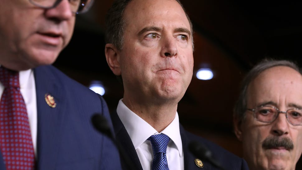 Schiff House Rules Committee Chairman Jim McGovern (D-MA), Intelligence Committee Chairman Adam Schiff (D-CA) and Foreign Relations Committee Chairman Eliot Engel (D-NY) hold a news conference following the passage of a resolution formalizing the impeachment inquiry centered on U.S. President Donald Trump October 31, 2019 in Washington, DC. The resolution, passed by a vote of 232-196, creates the legal framework for public hearings, procedures for the White House to respond to evidence and the process for consideration of future articles of impeachment by the full House of Representatives. (Photo by Chip Somodevilla/Getty Images)