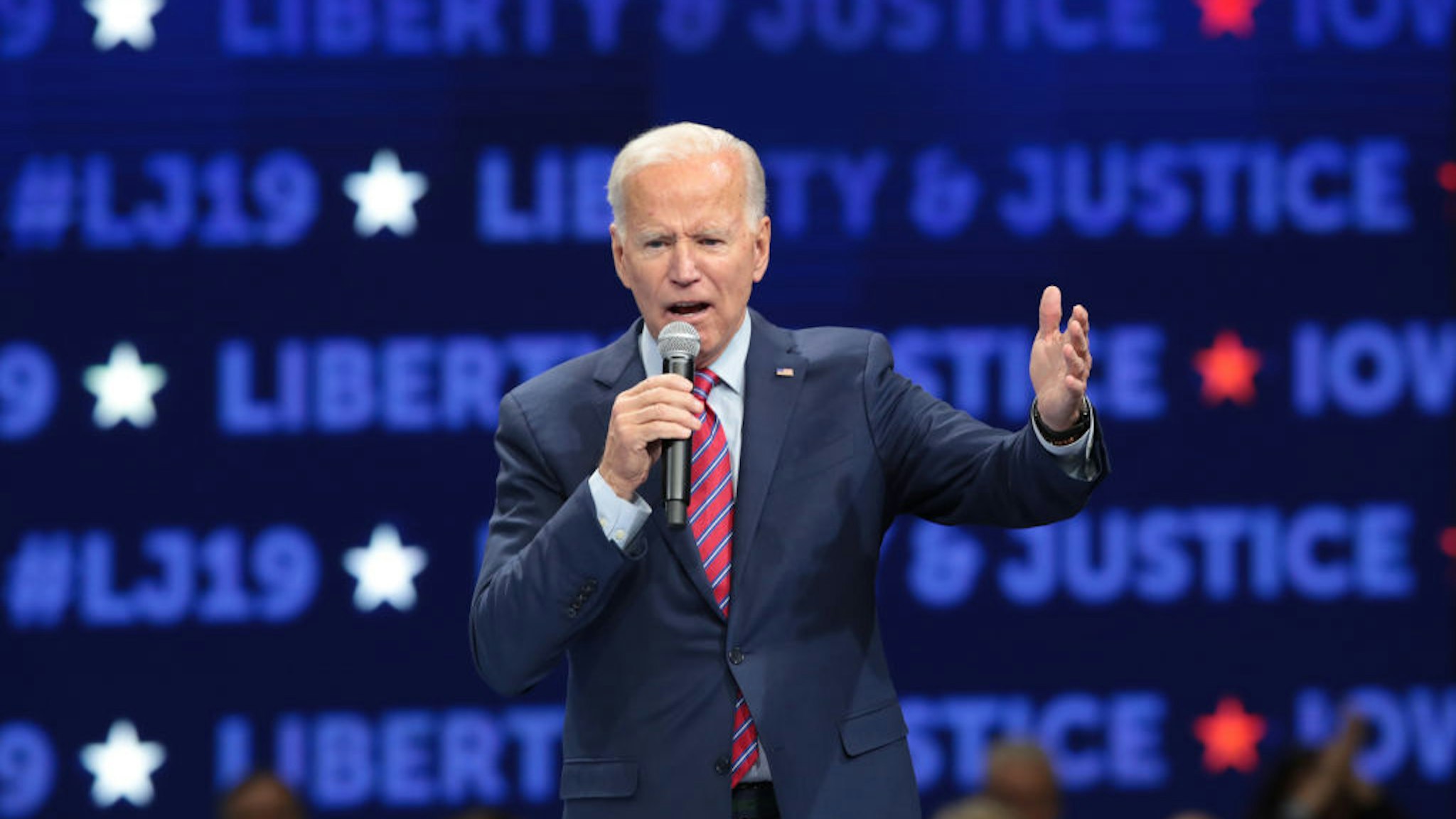 Democratic presidential candidate, former Vice President Joe Biden speaks at the Liberty and Justice Celebration at the Wells Fargo Arena on November 01, 2019 in Des Moines, Iowa.