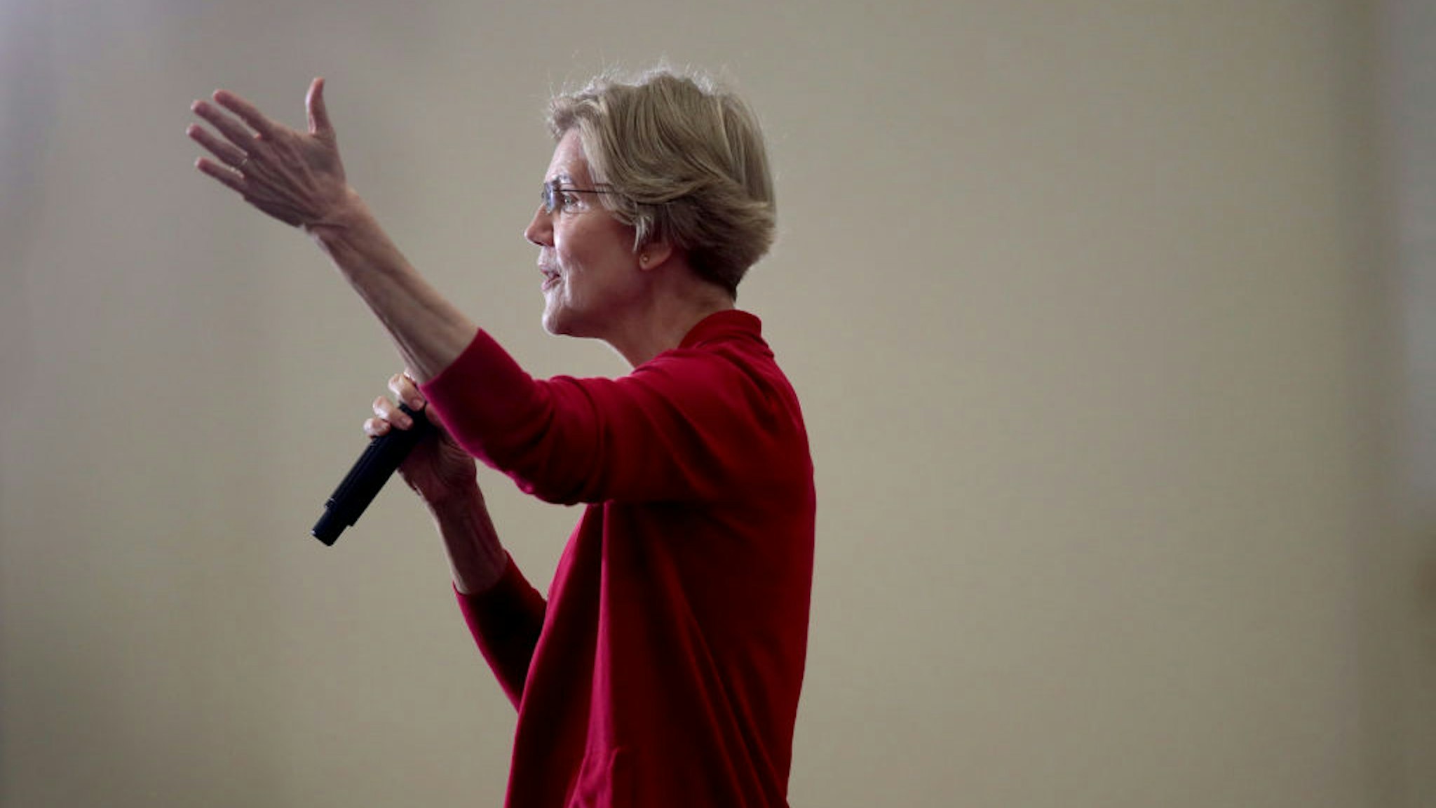 Democratic presidential candidate Sen. Elizabeth Warren (D-MA) speaks to guests during a campaign stop at Hempstead High School on November 02, 2019 in Dubuque, Iowa. The 2020 Iowa Democratic caucuses will take place on February 3, 2020, making it the first nominating contest for the Democratic Party in choosing their presidential candidate.